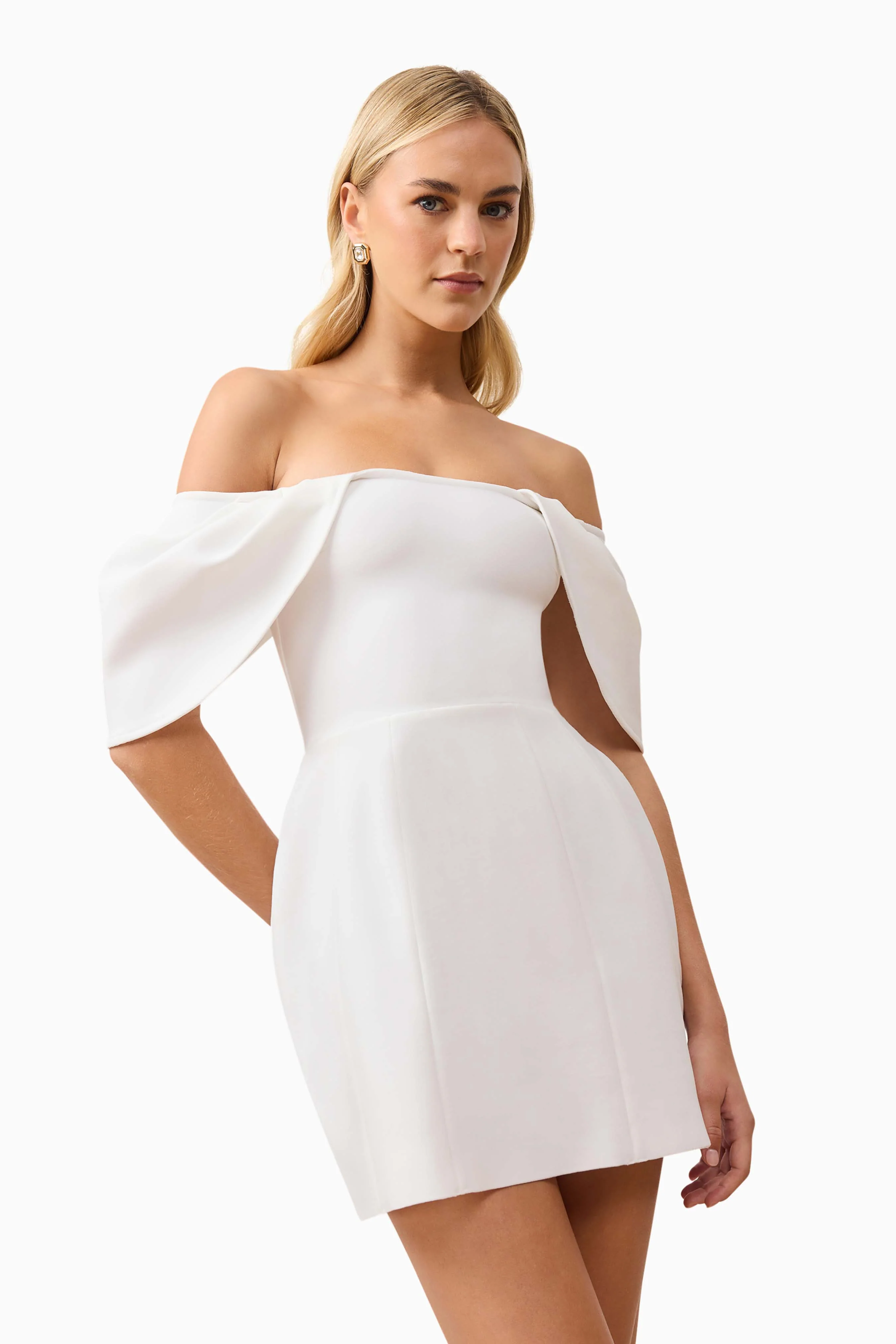 Fiona Off The Shoulder Mini Dress in White - Image 7