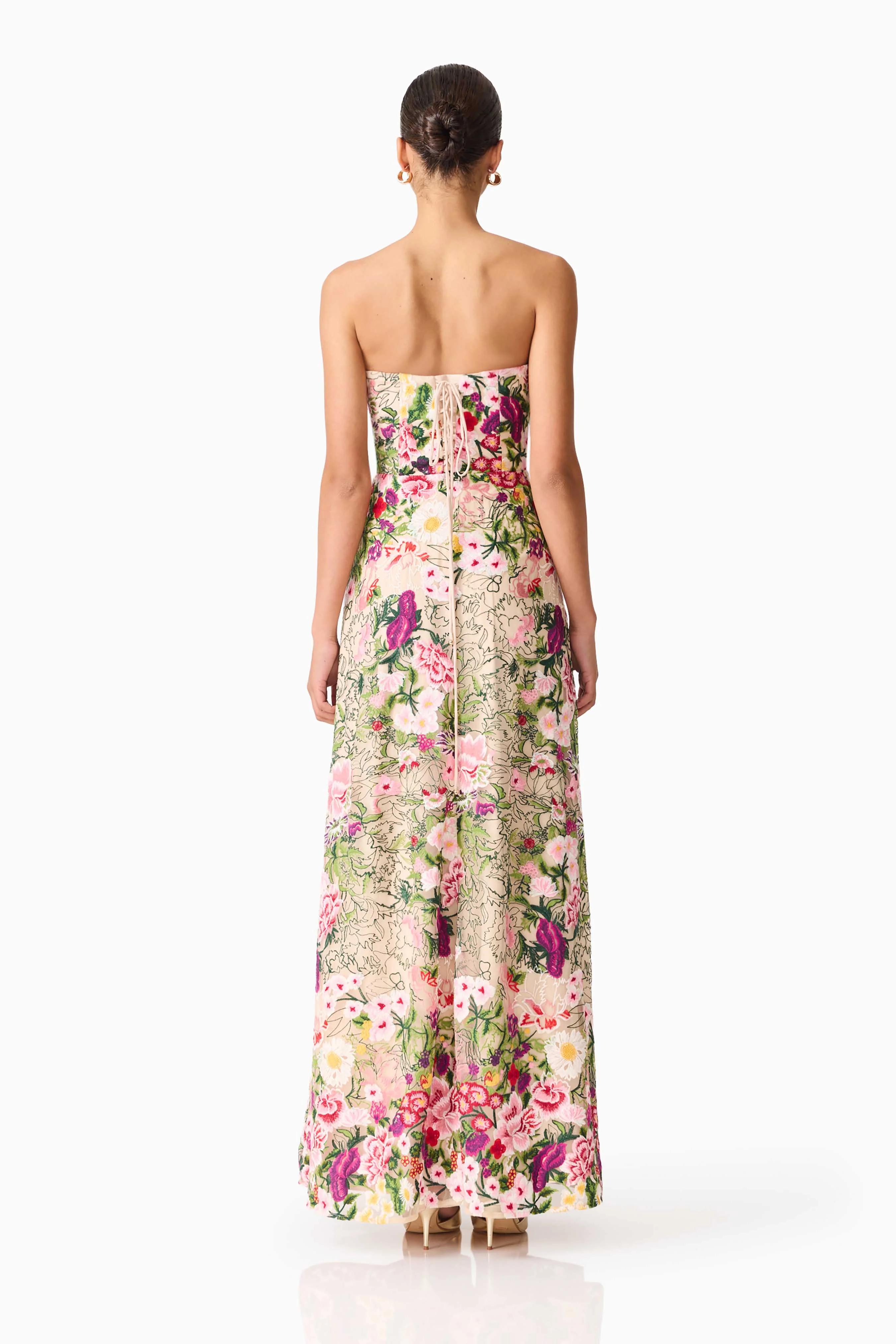 Flora Strapless Gown in Pink & Green Floral - Image 5