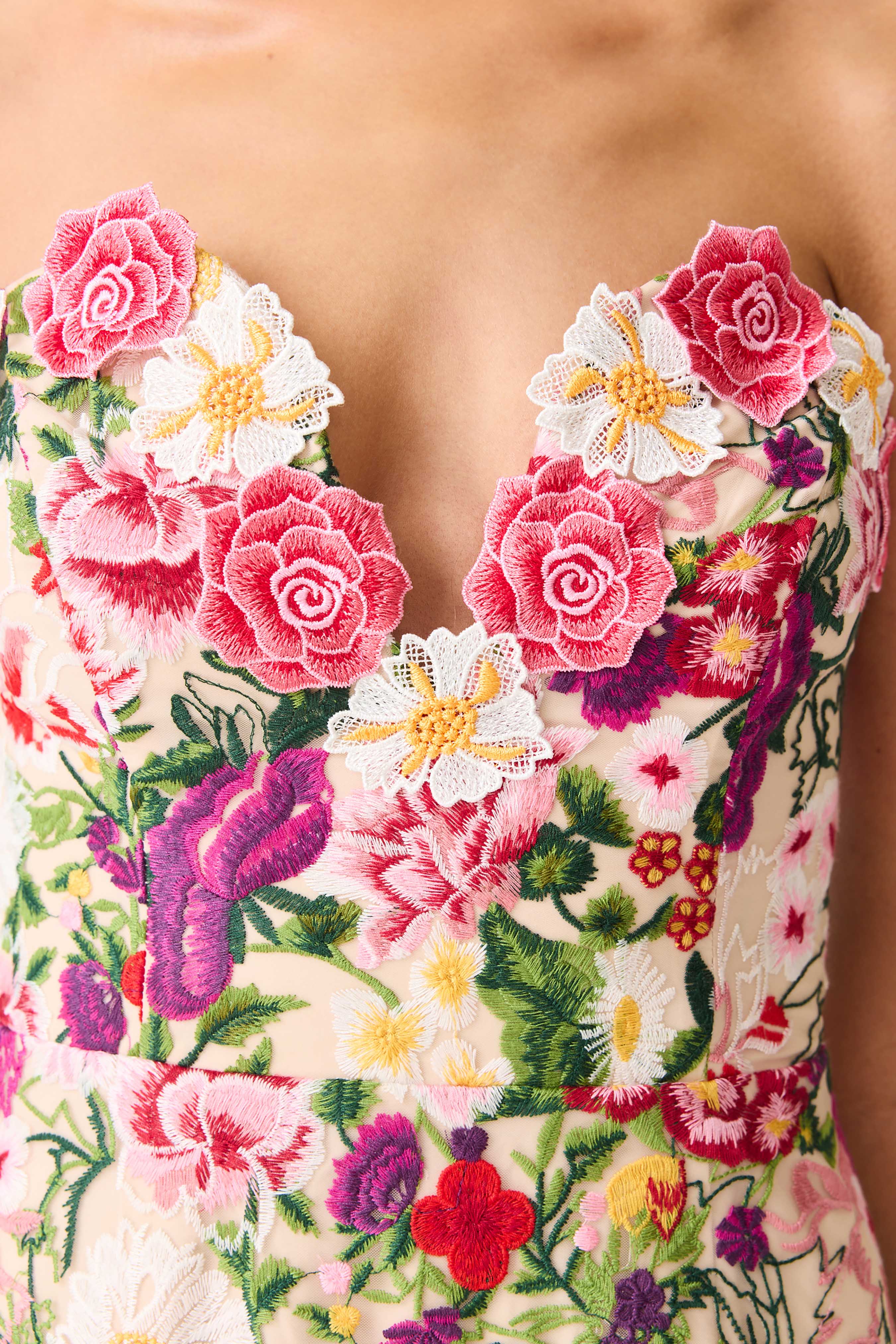 Flora Strapless Gown in Pink & Green Floral - Image 6