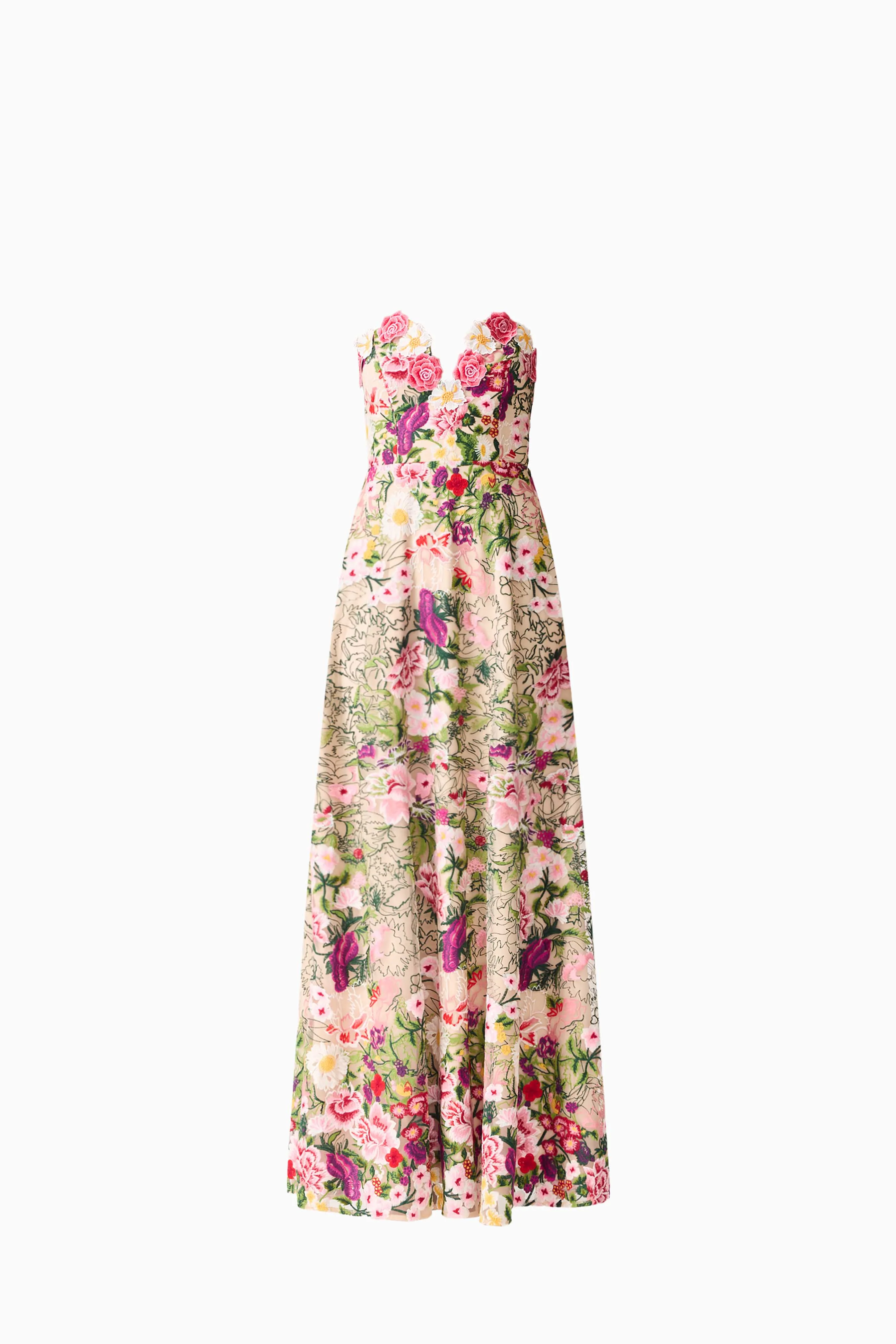 Flora Strapless Gown in Pink & Green Floral - Image 7