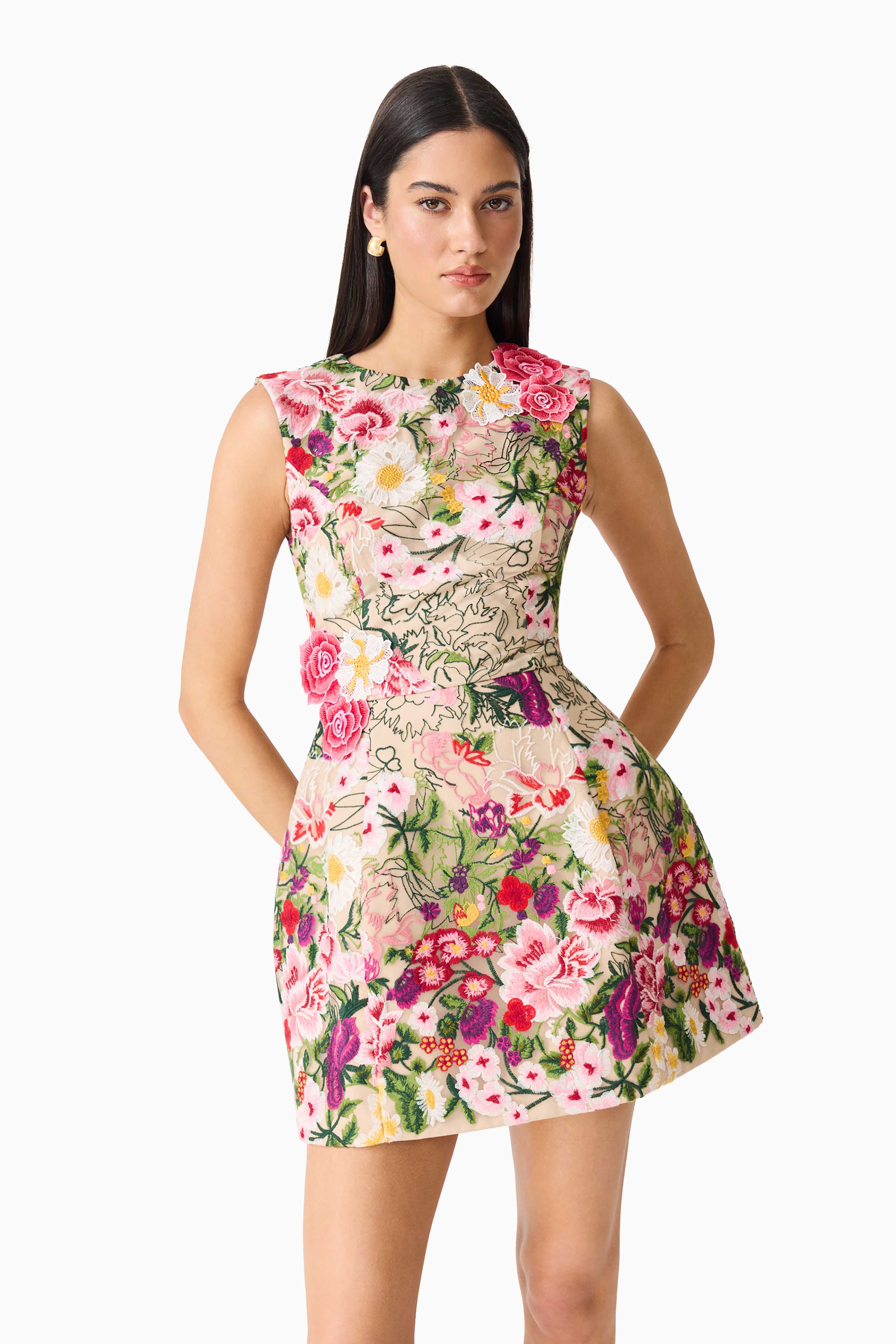 Flora Tulip Mini Dress in Pink & Green Floral - Image 6