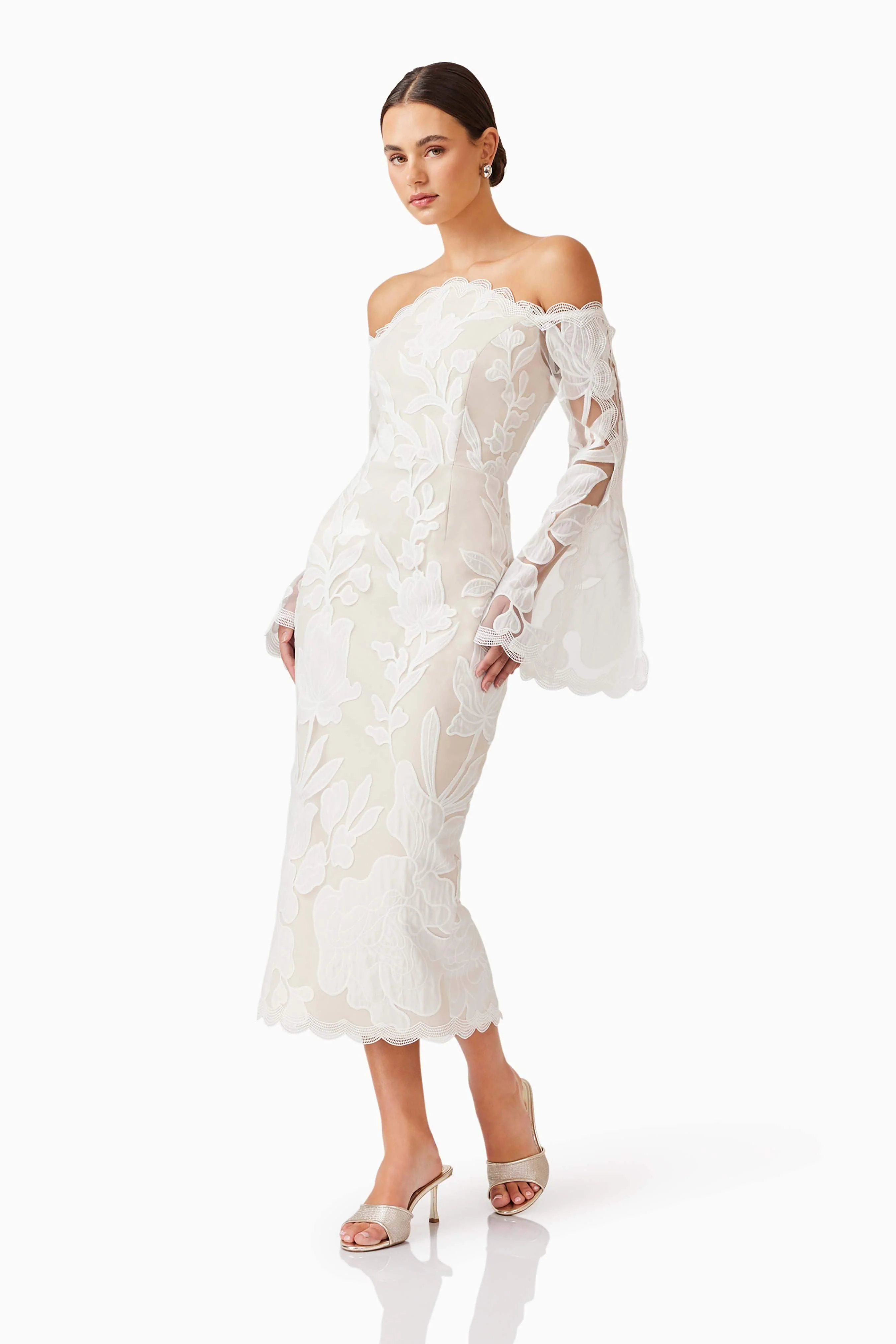 Florian Lace Midi Dress in White - Image 4