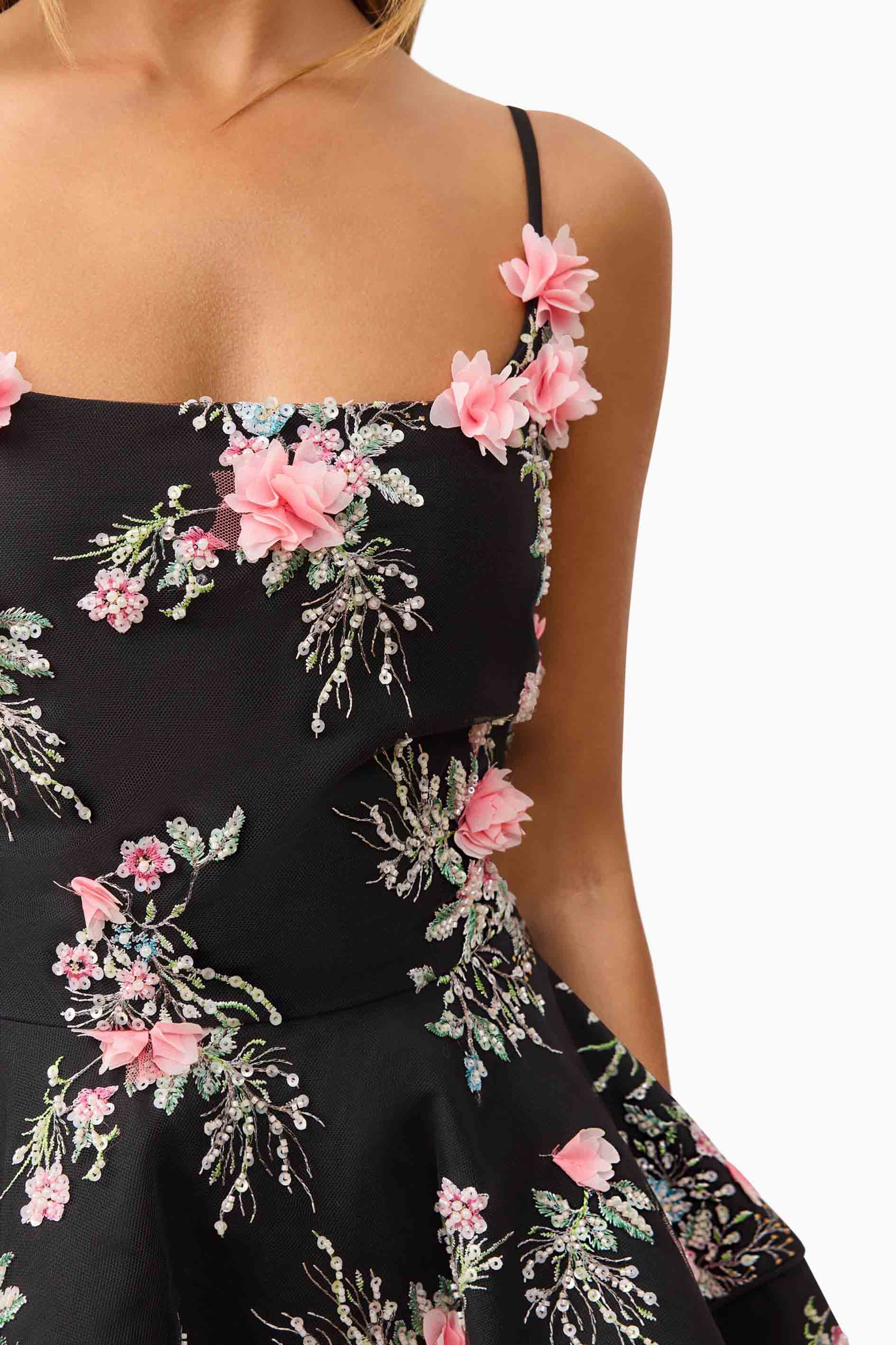 Gaia Floral Mini Dress in Black - Image 6