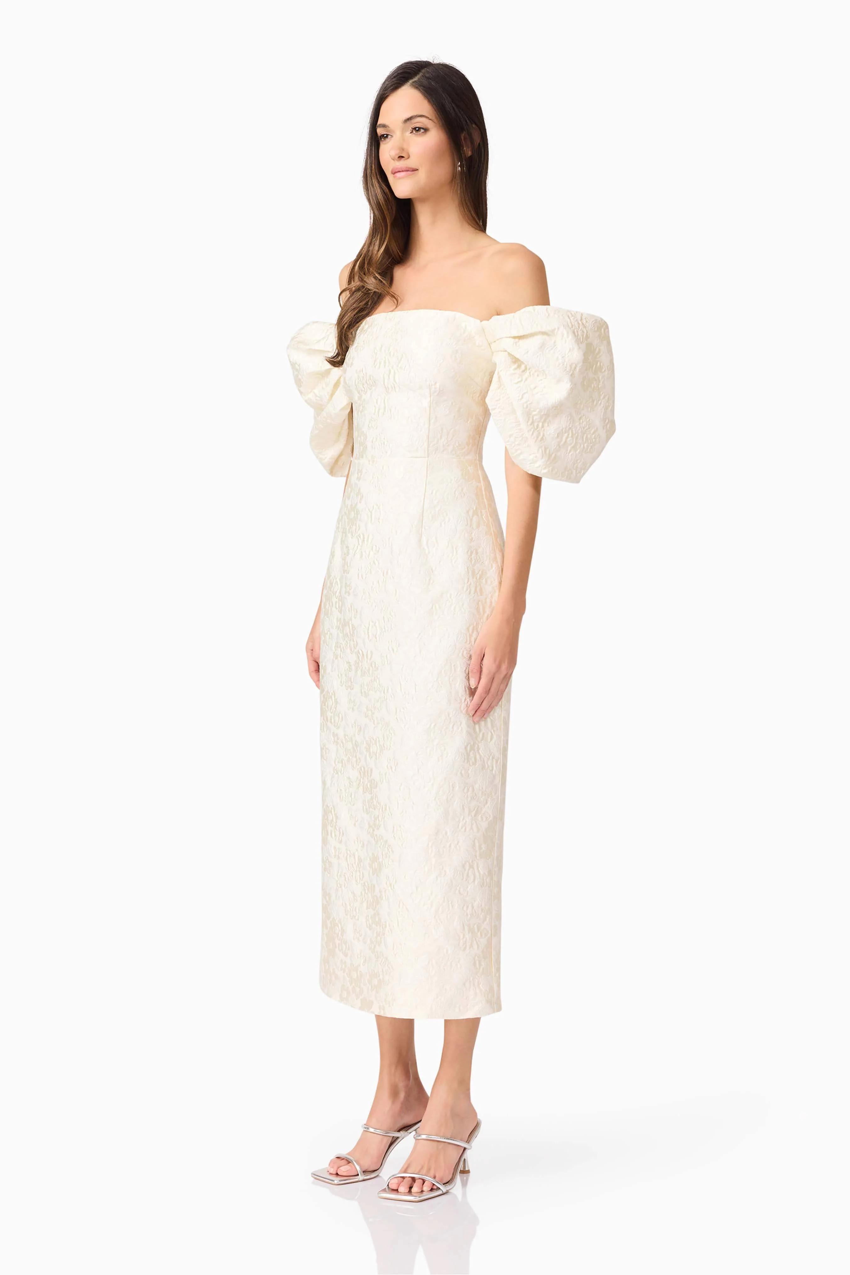 Galadirel Puff Sleeve Midi Dress in White - Image 3