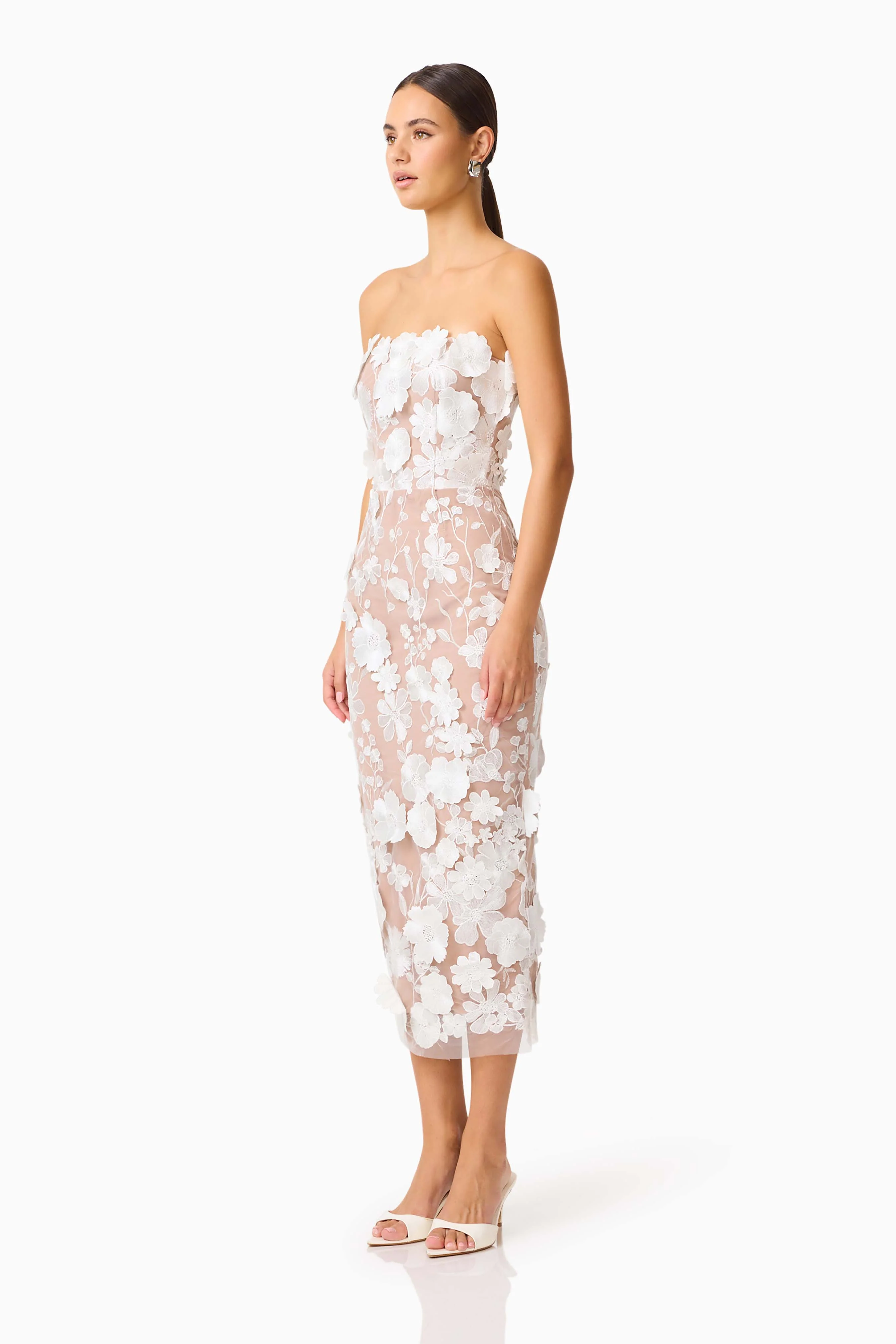 Helena Strapless Midi Dress In White - Image 3