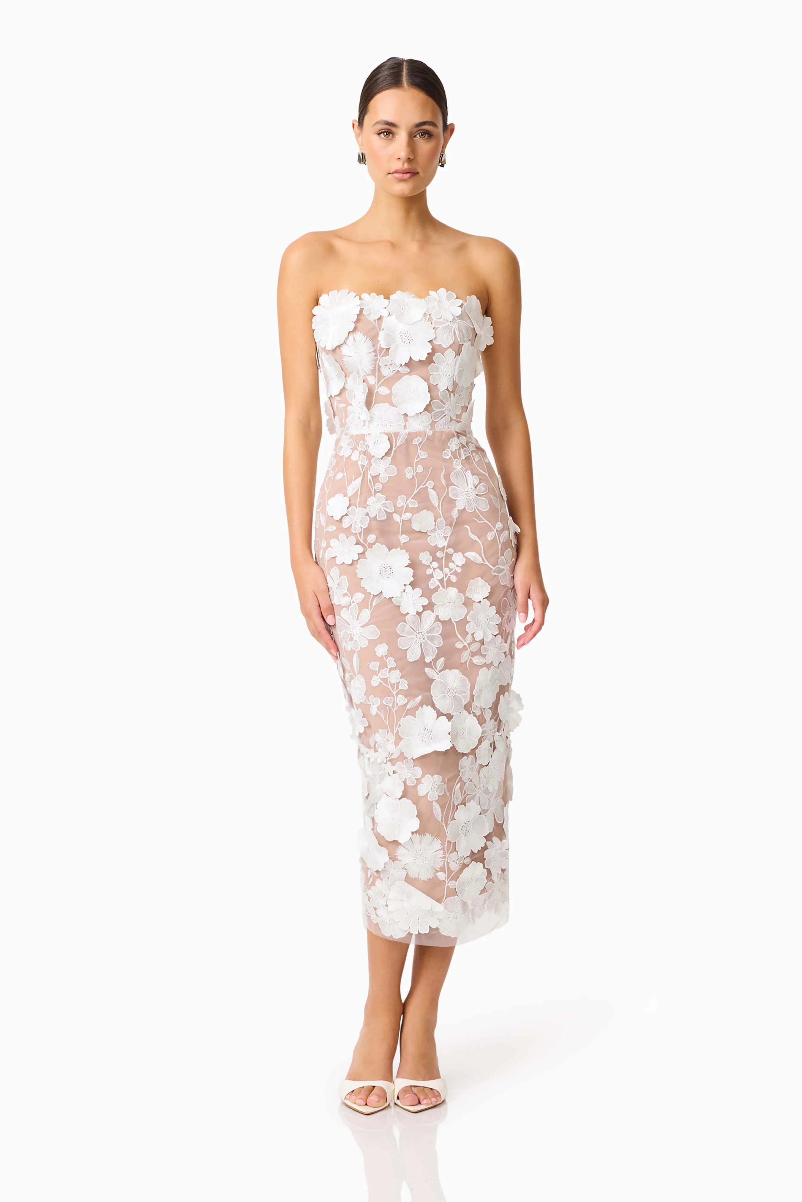 Helena Strapless Midi Dress In White - Image 4