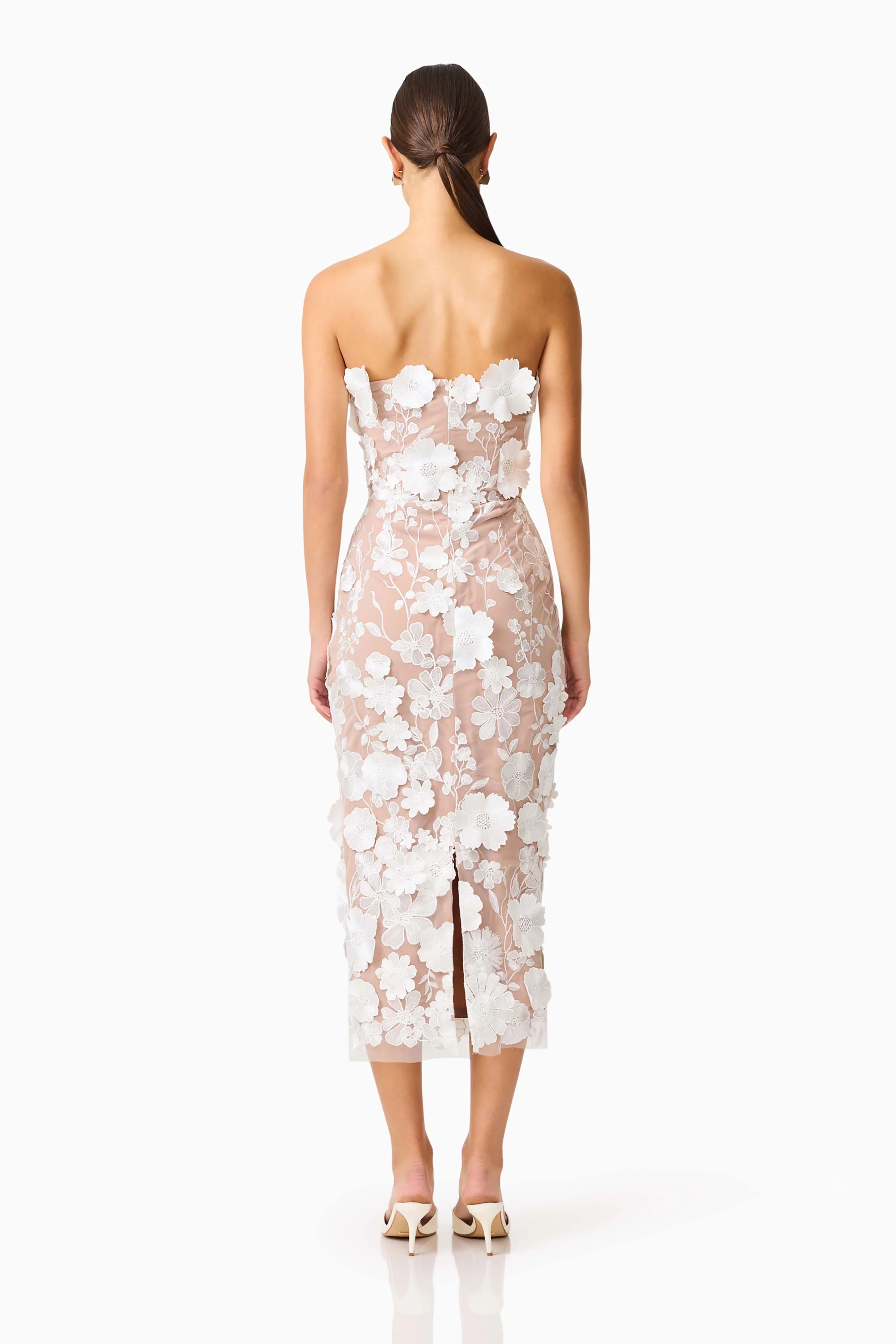 Helena Strapless Midi Dress In White - Image 5