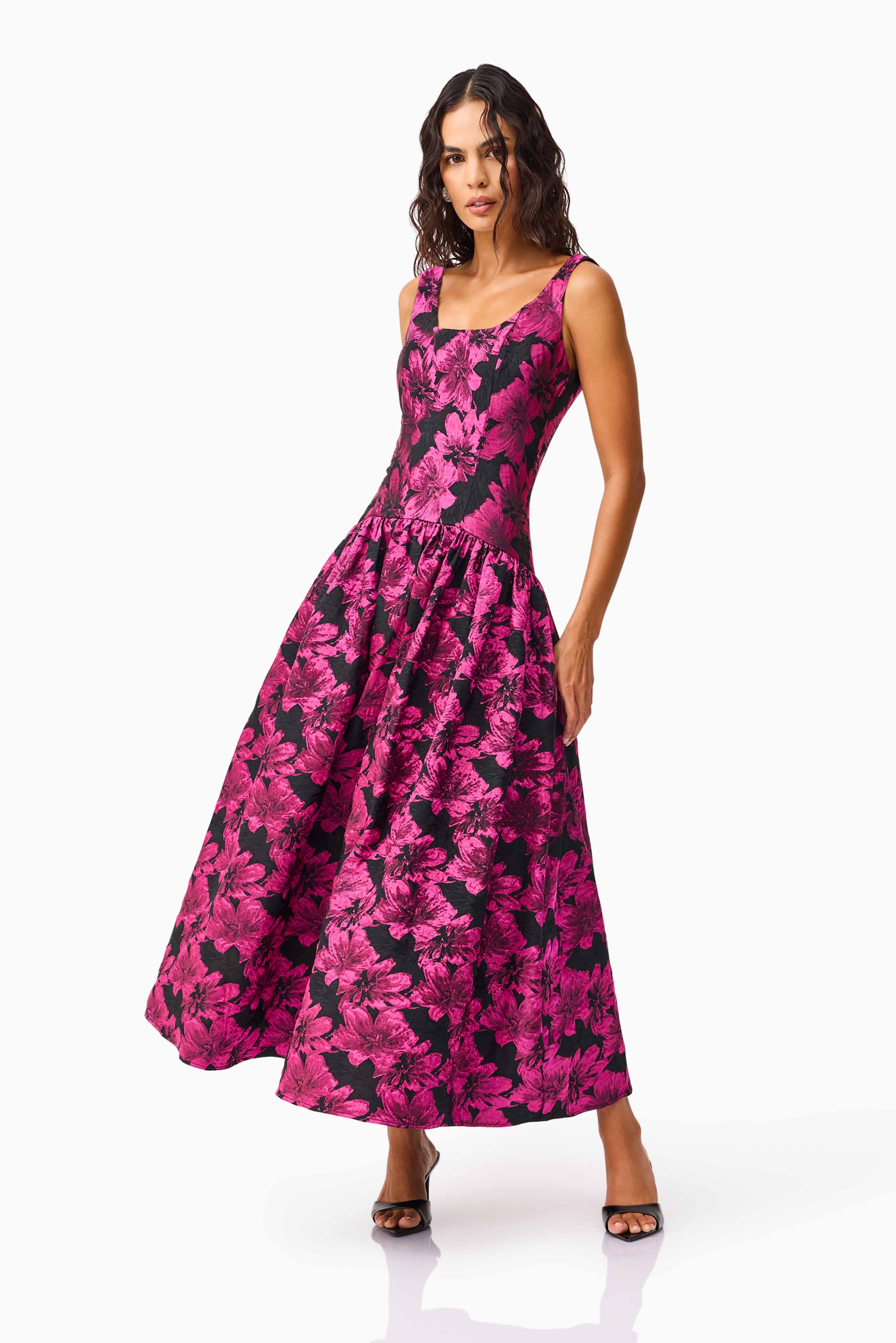 Holly A-Line Gown in Pink & Black Floral - Image 3