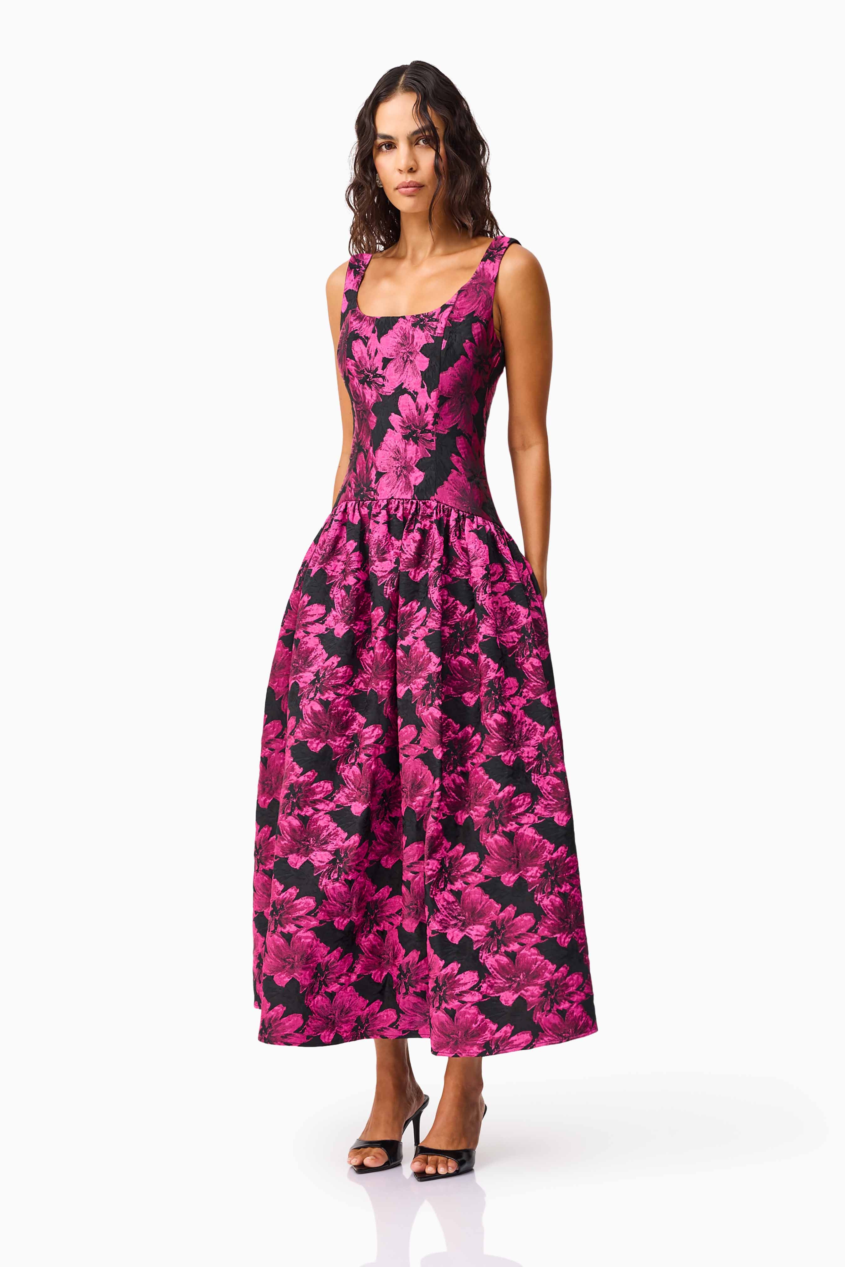 Holly A-Line Gown in Pink & Black Floral - Image 4