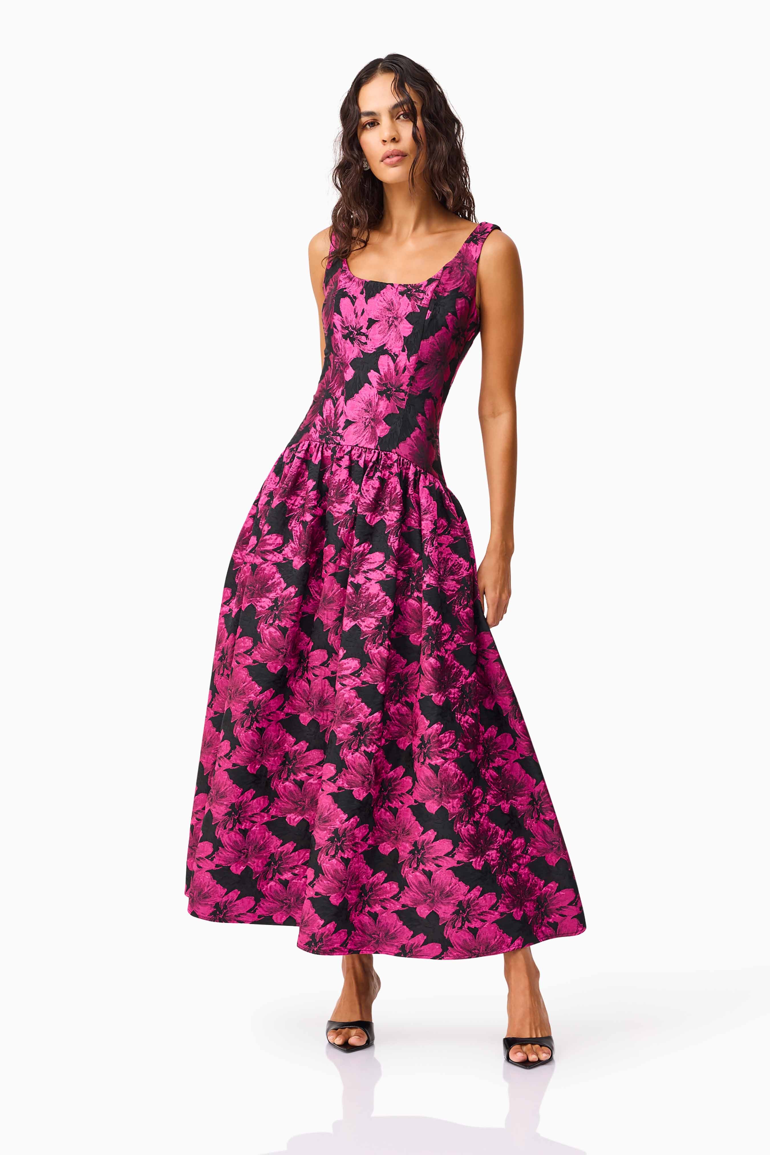 Holly A-Line Gown in Pink & Black Floral - Image 7