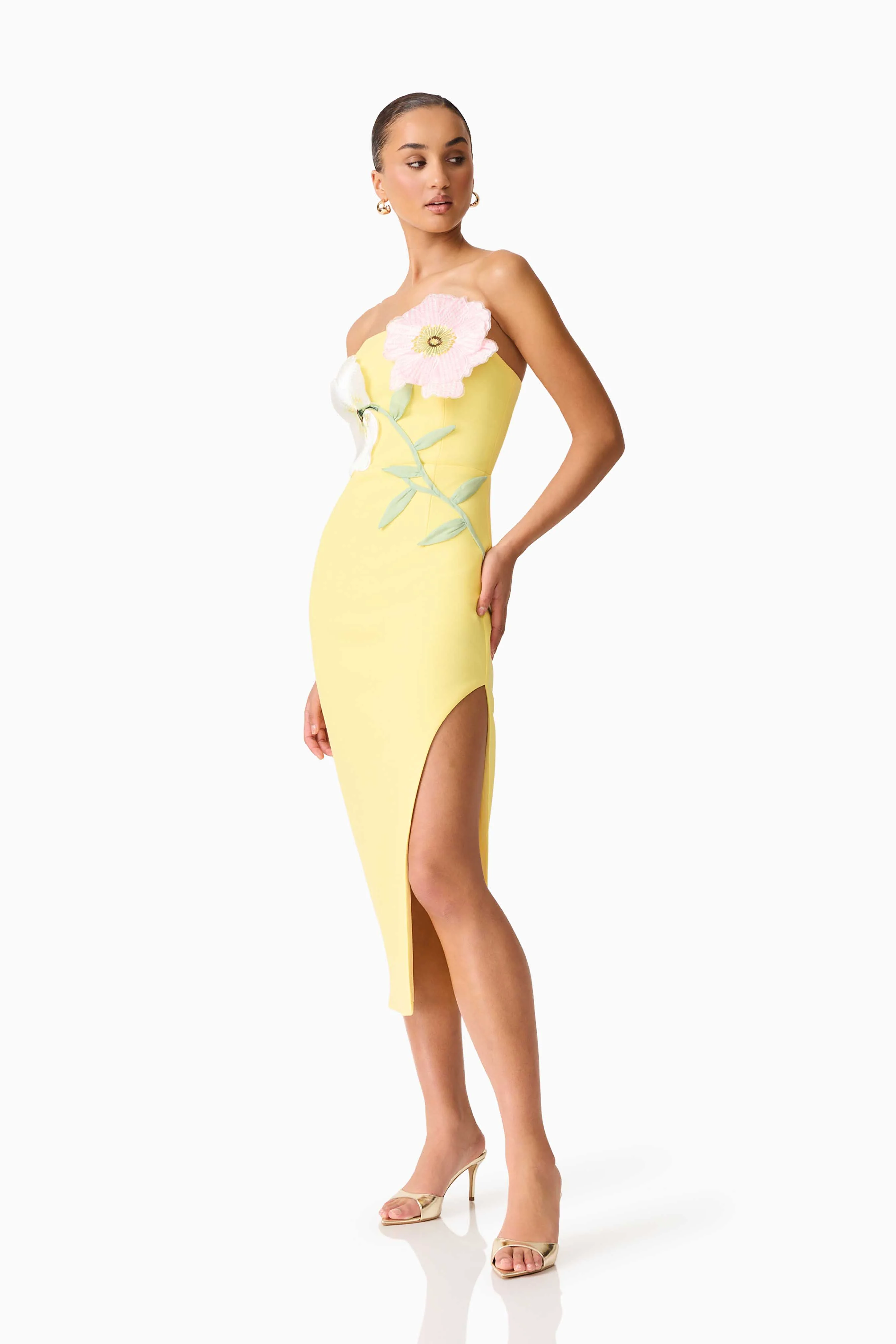 Hope Strapless Midi Dress in Yellow - Image 3