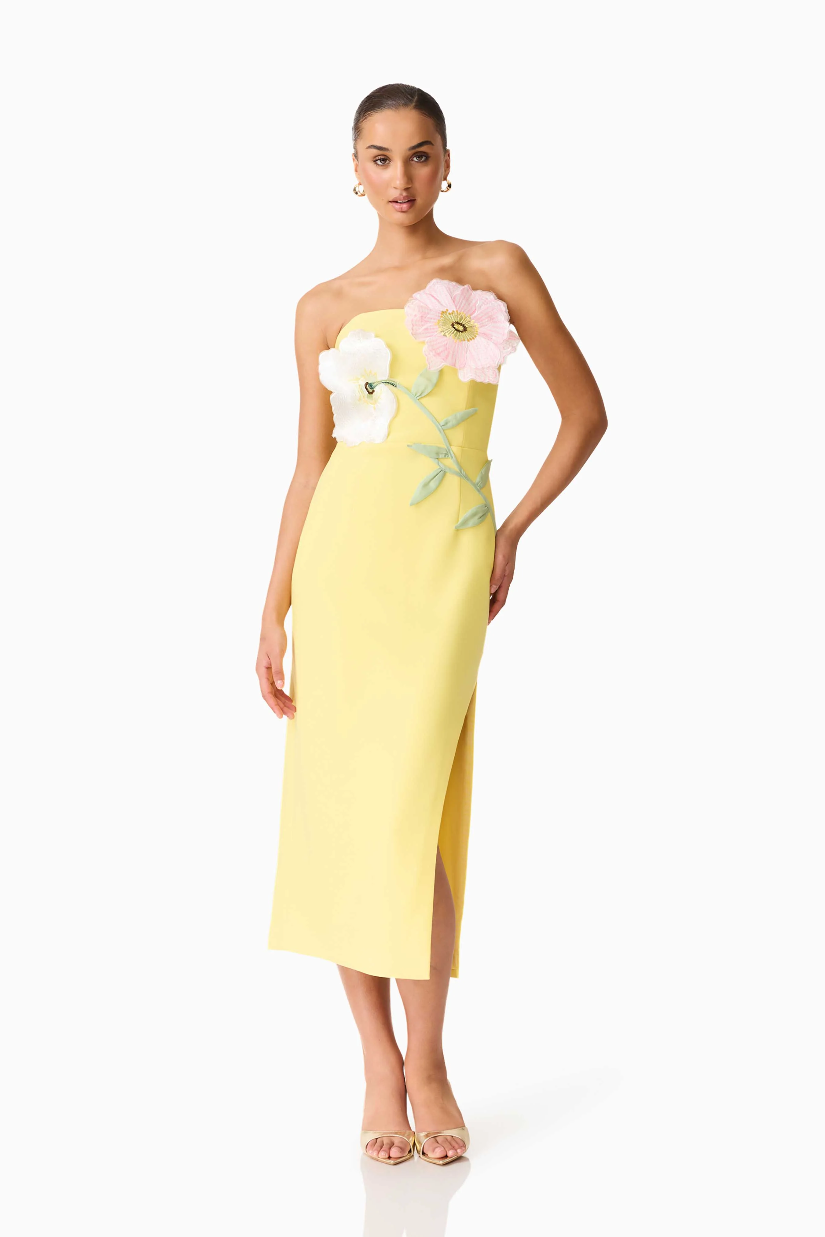 Hope Strapless Midi Dress in Yellow - Image 4