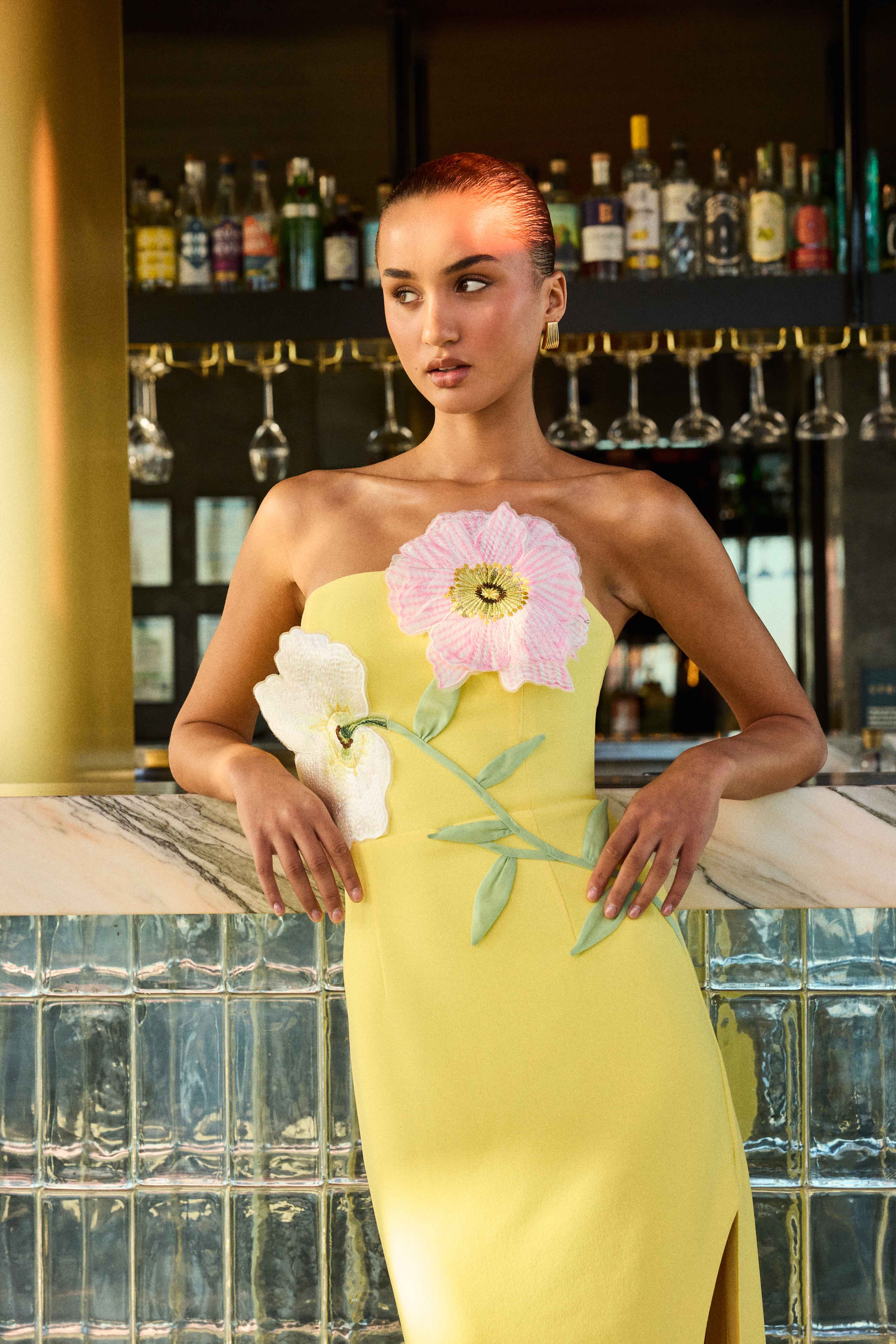 Hope Strapless Midi Dress in Yellow - Image 7
