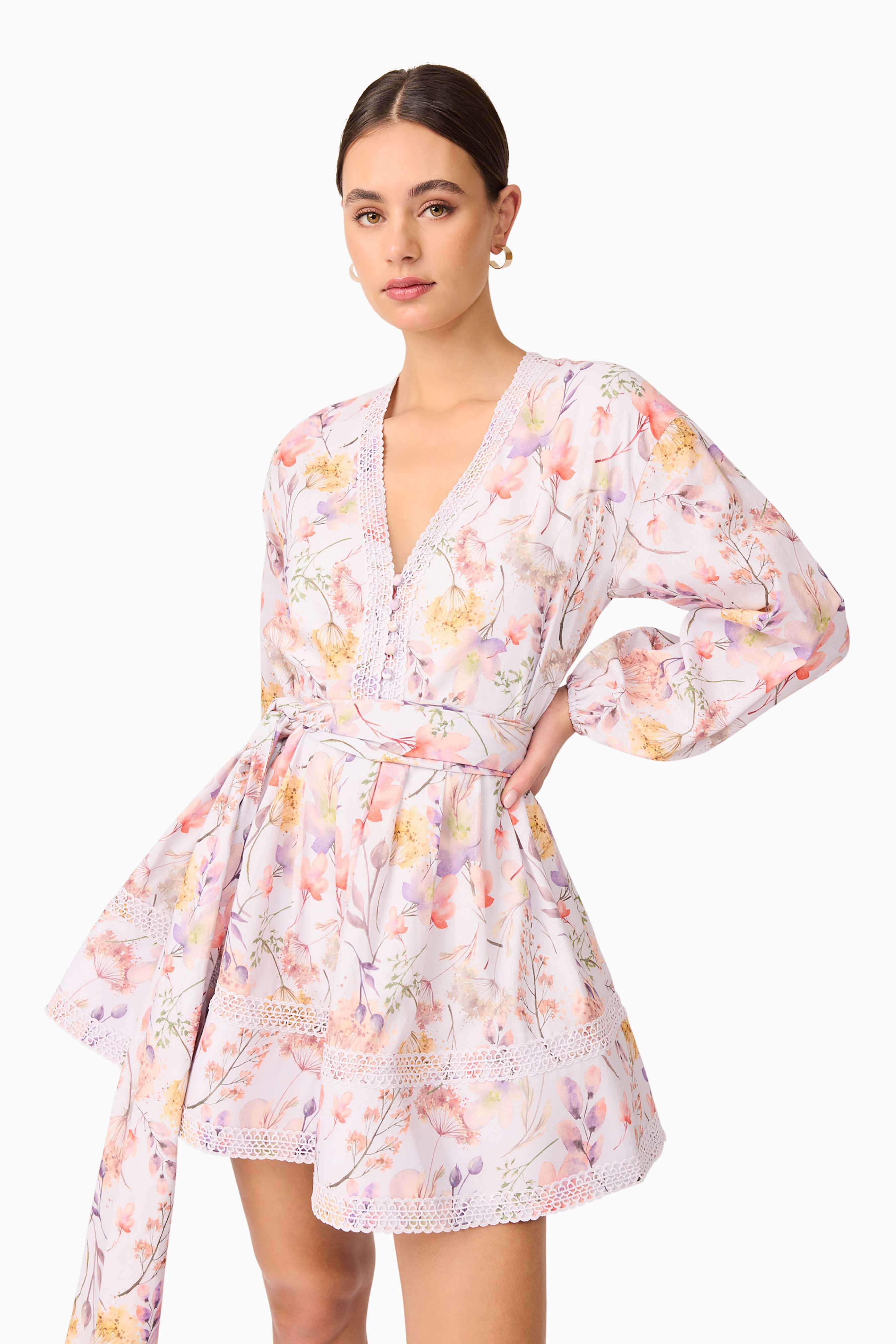 Ines Long Sleeve Mini Dress in Purple Floral - Image 2