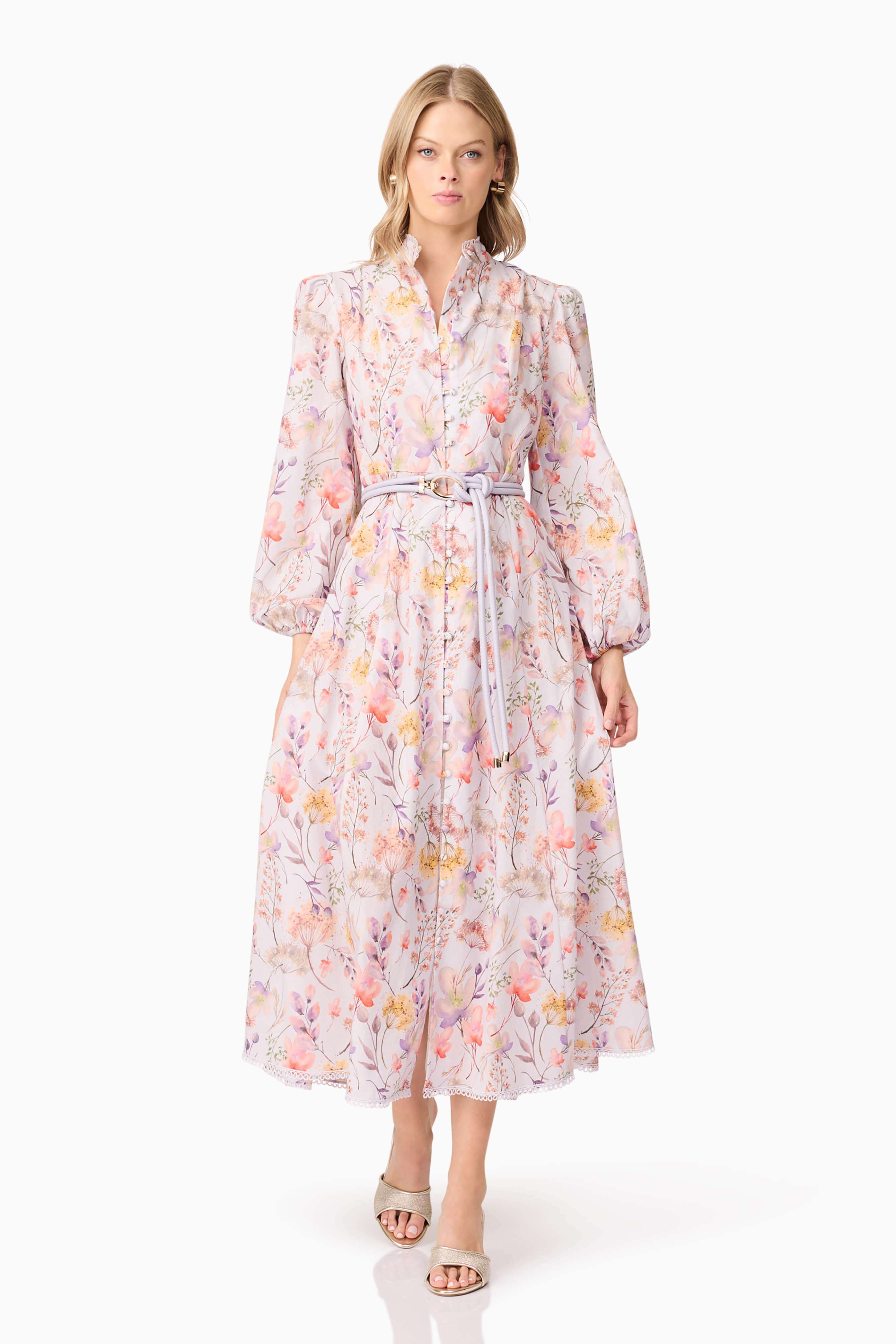 Ines Midi Shirt Dress in Purple Floral - Image 3