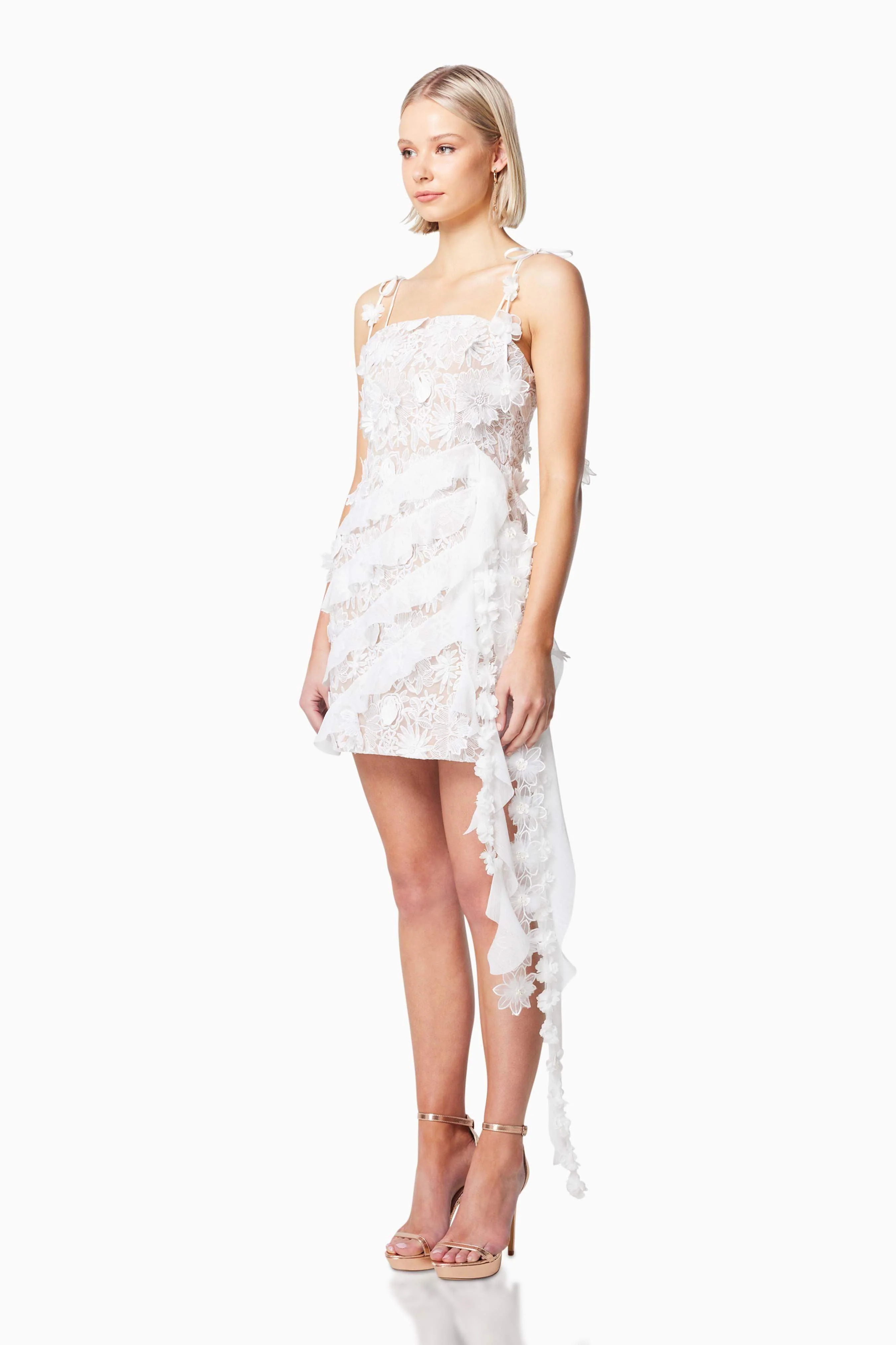 Isles 3D Rosette Mini Dress in White - Image 3