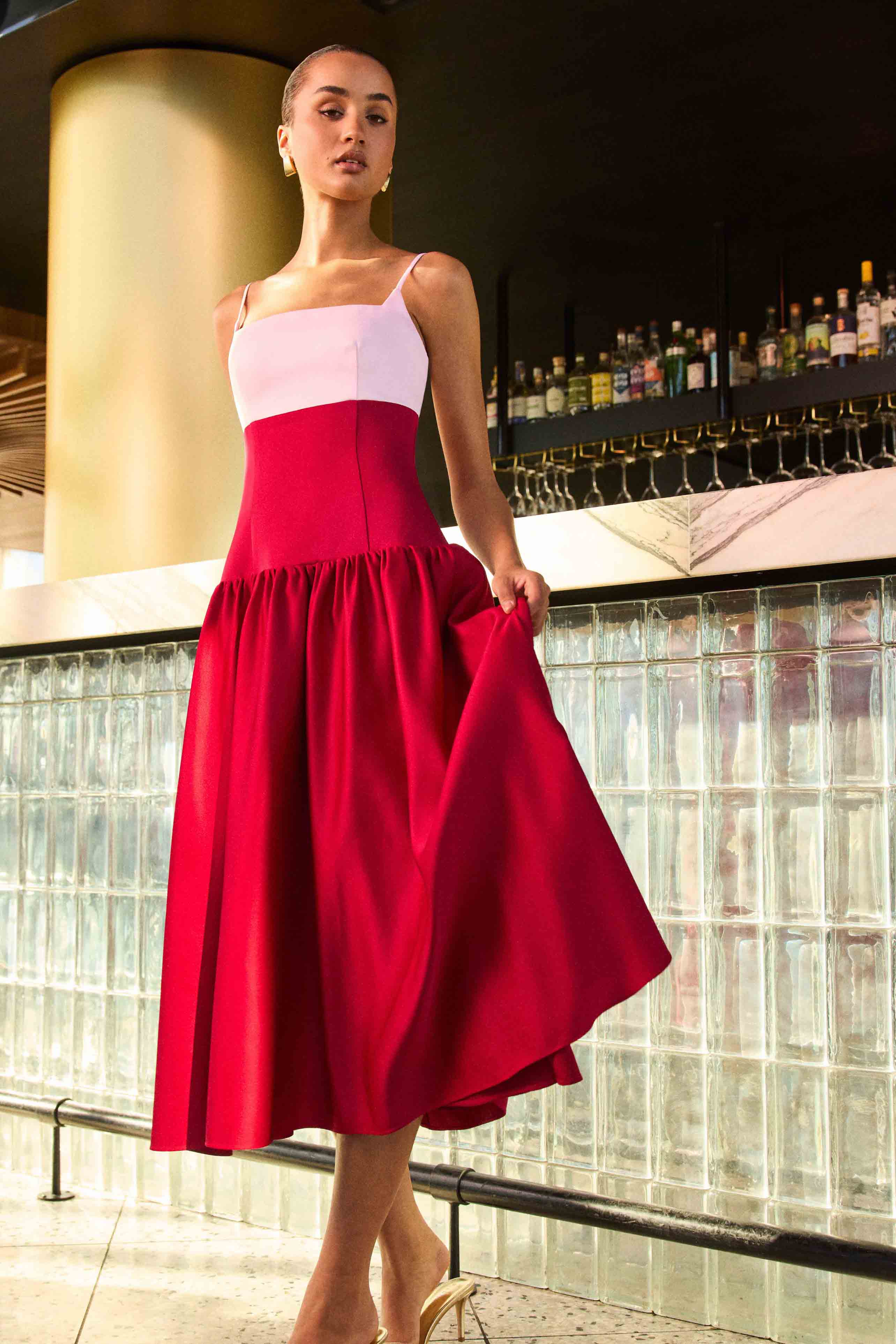 June A-Line Gown in Pink & Red - Image 2