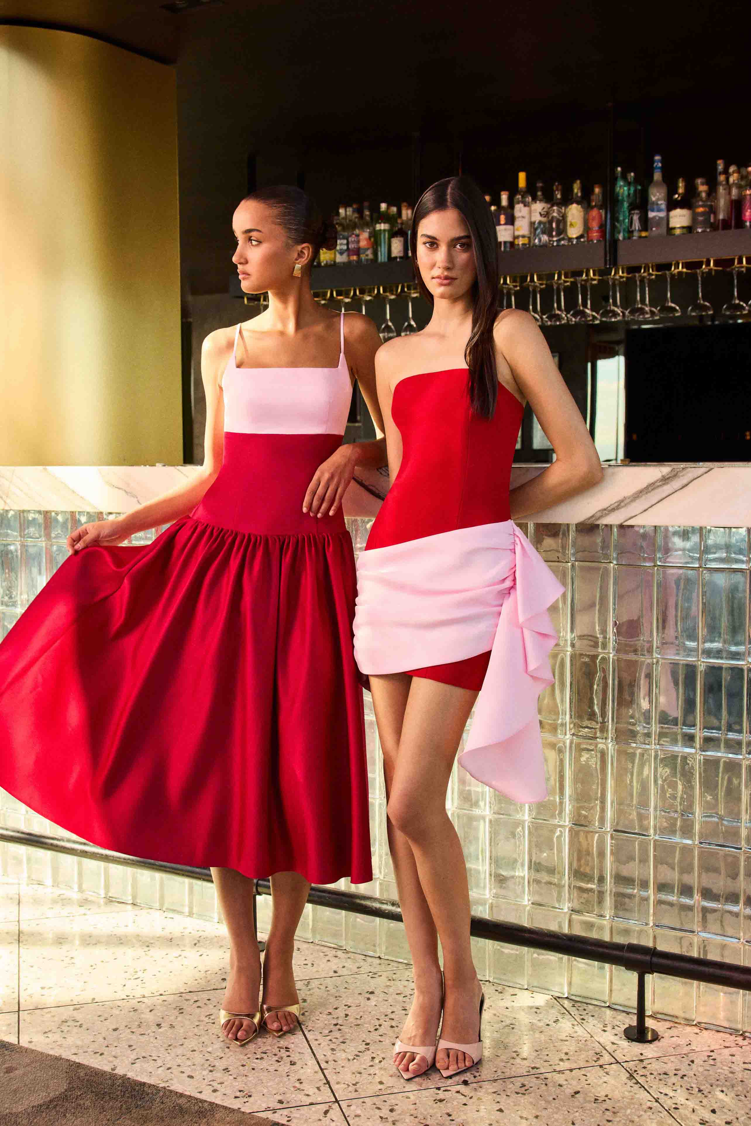 June Strapless Mini Dress in Red & Pink - Image 2