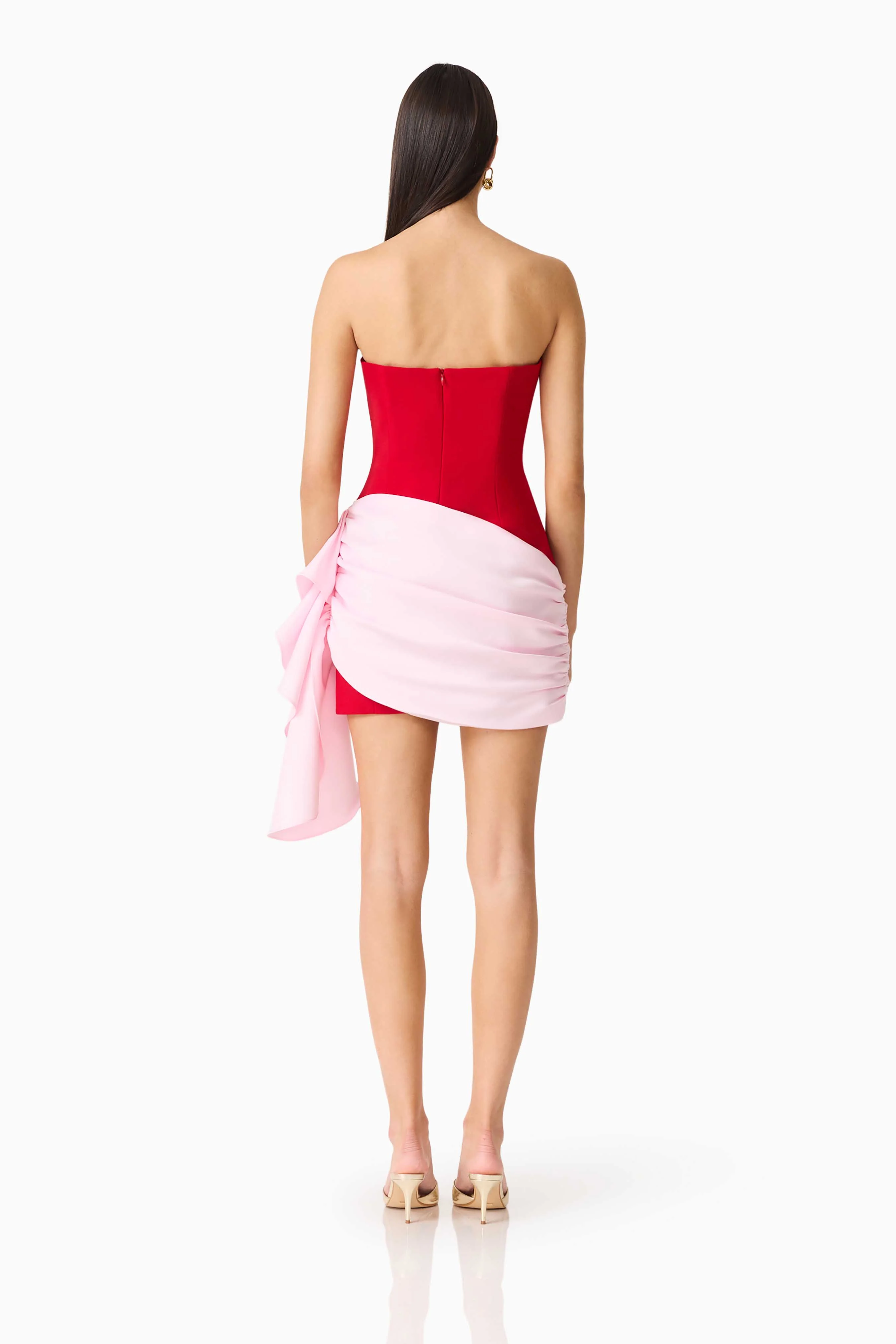 June Strapless Mini Dress in Red & Pink - Image 5