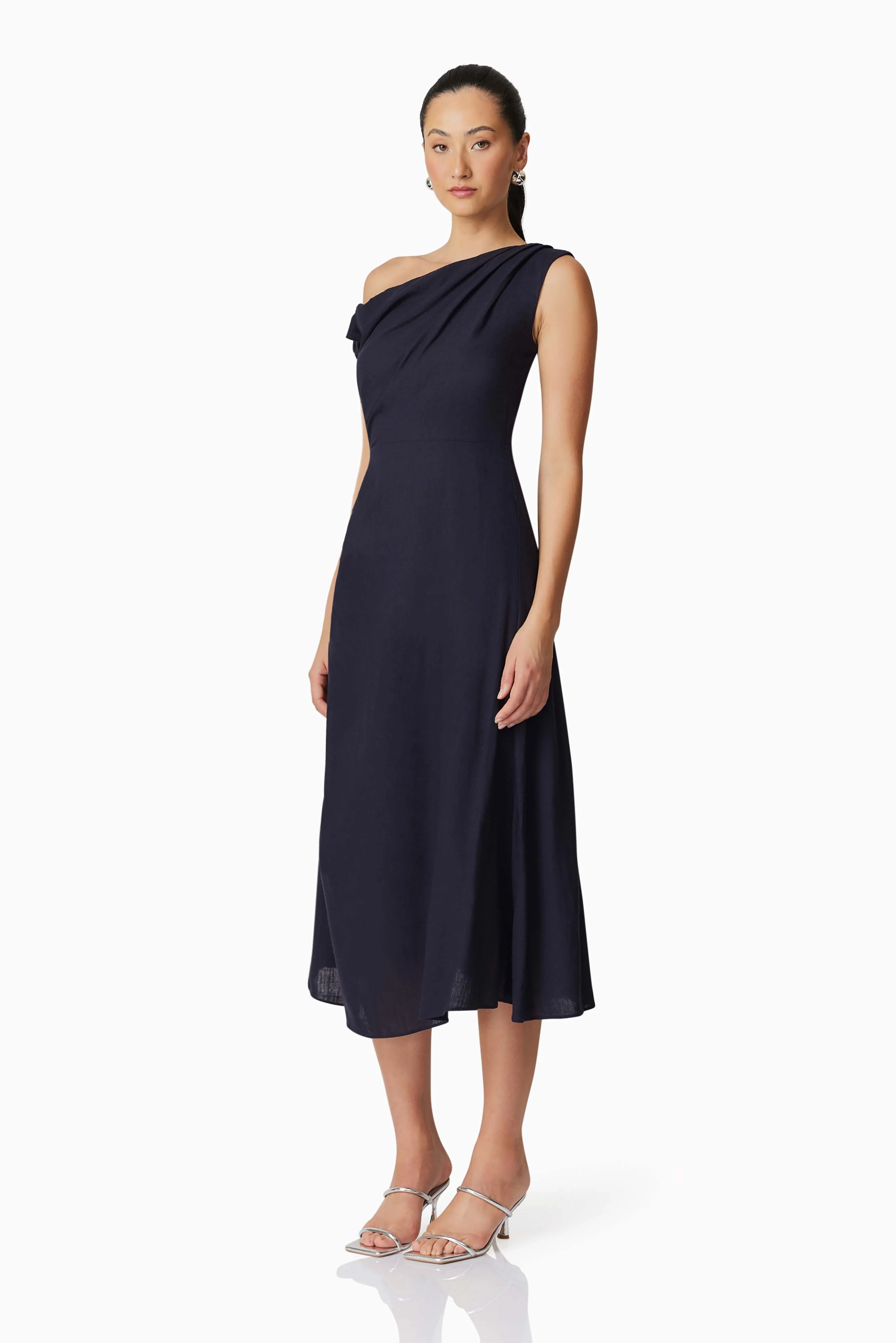 Kara Asymmetrical Midi Dress in Blue - Image 3