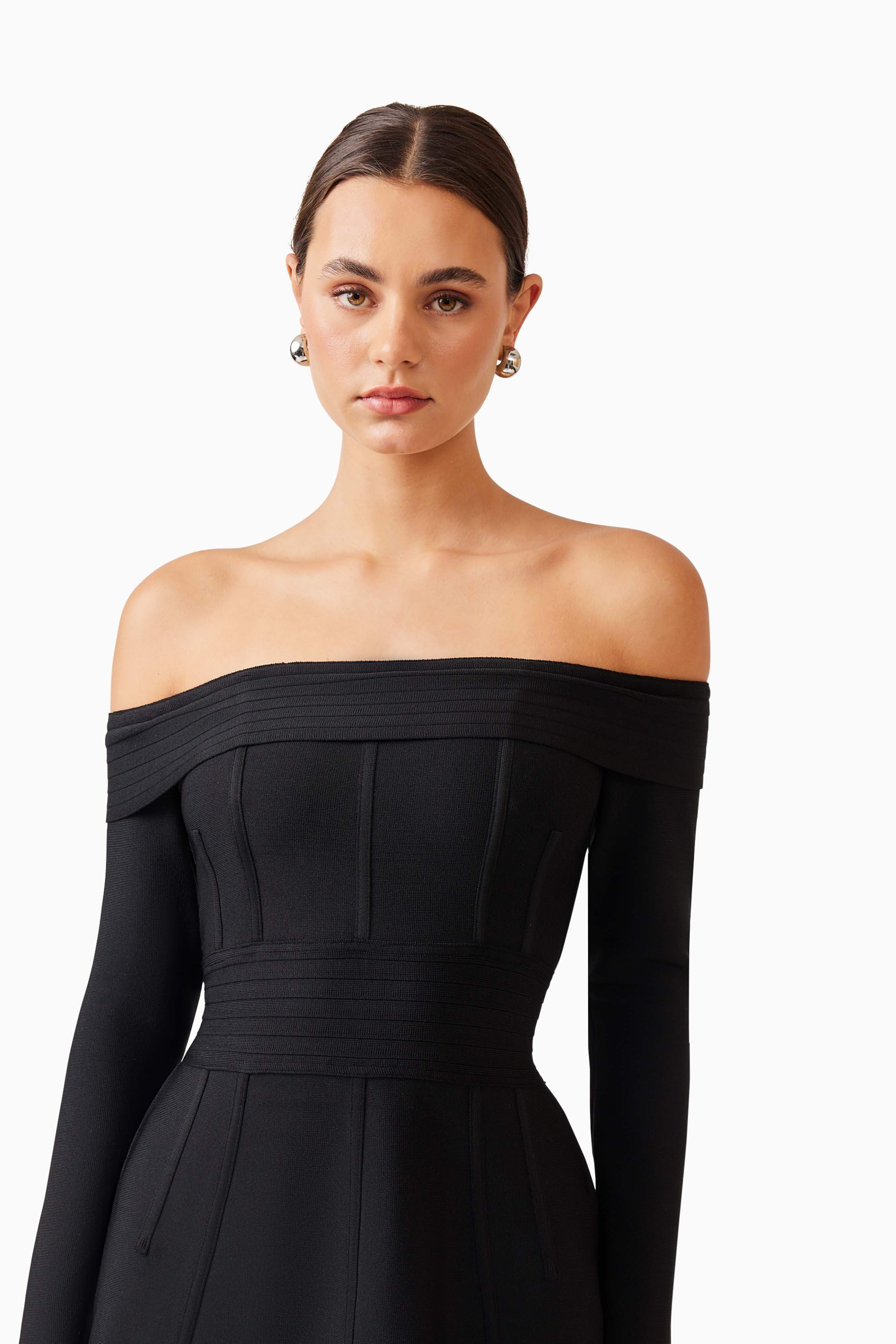 Katlyn Off The Shoulder Mini Dress in Black - Image 6
