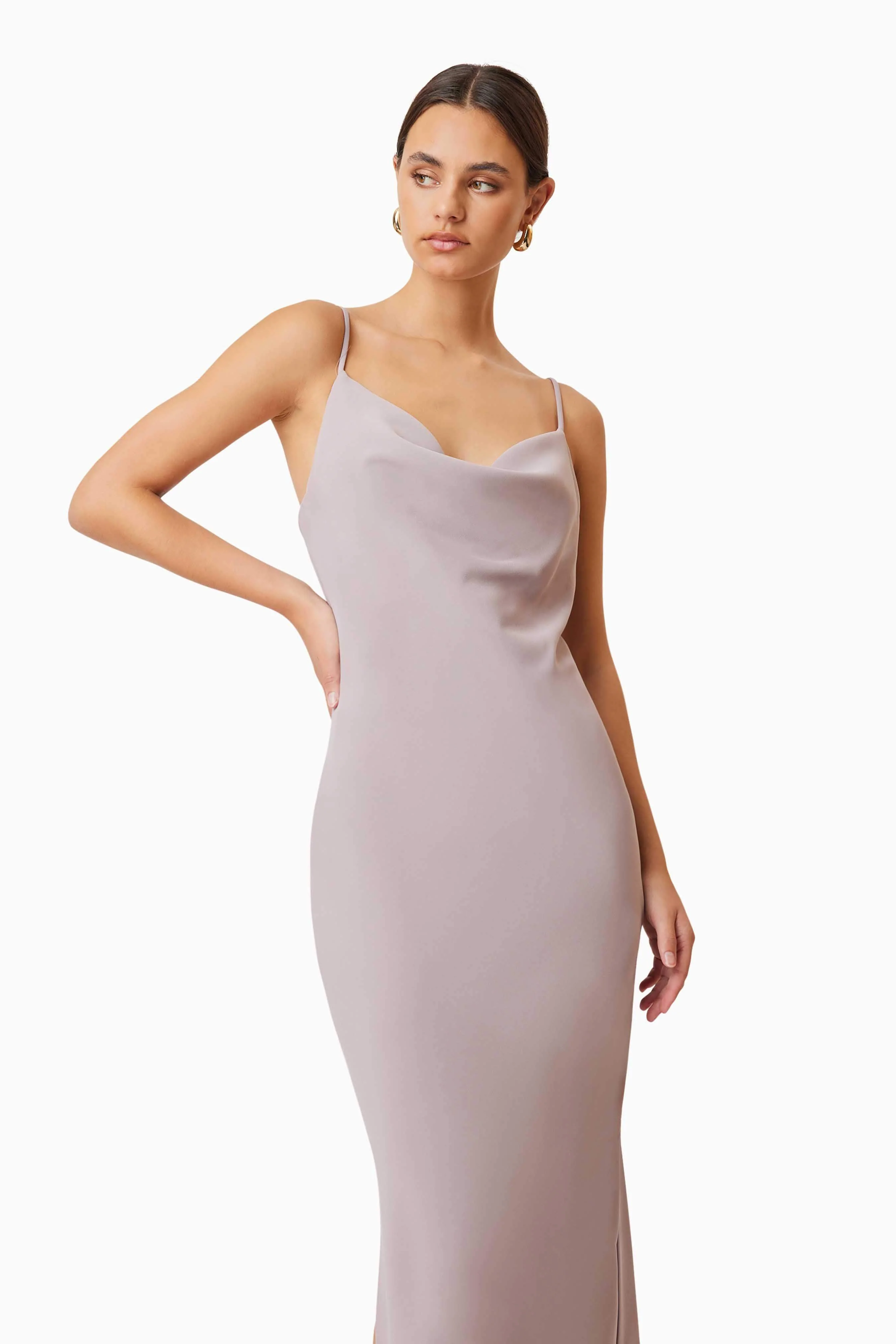 Kenna Cowl Neck Midi Dress In Beige - Image 2