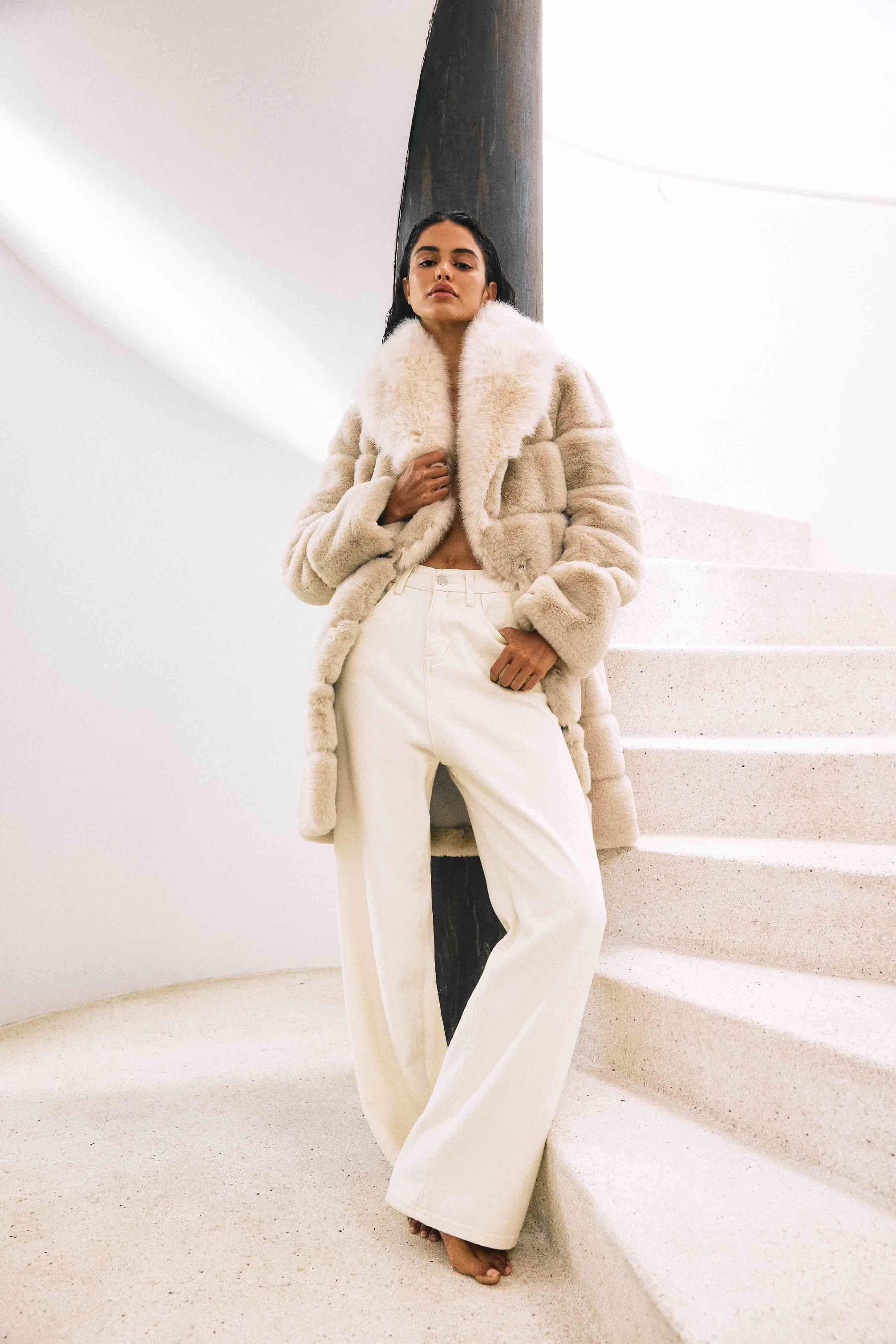 Keystone Faux Fur Coat in Beige - Image 2