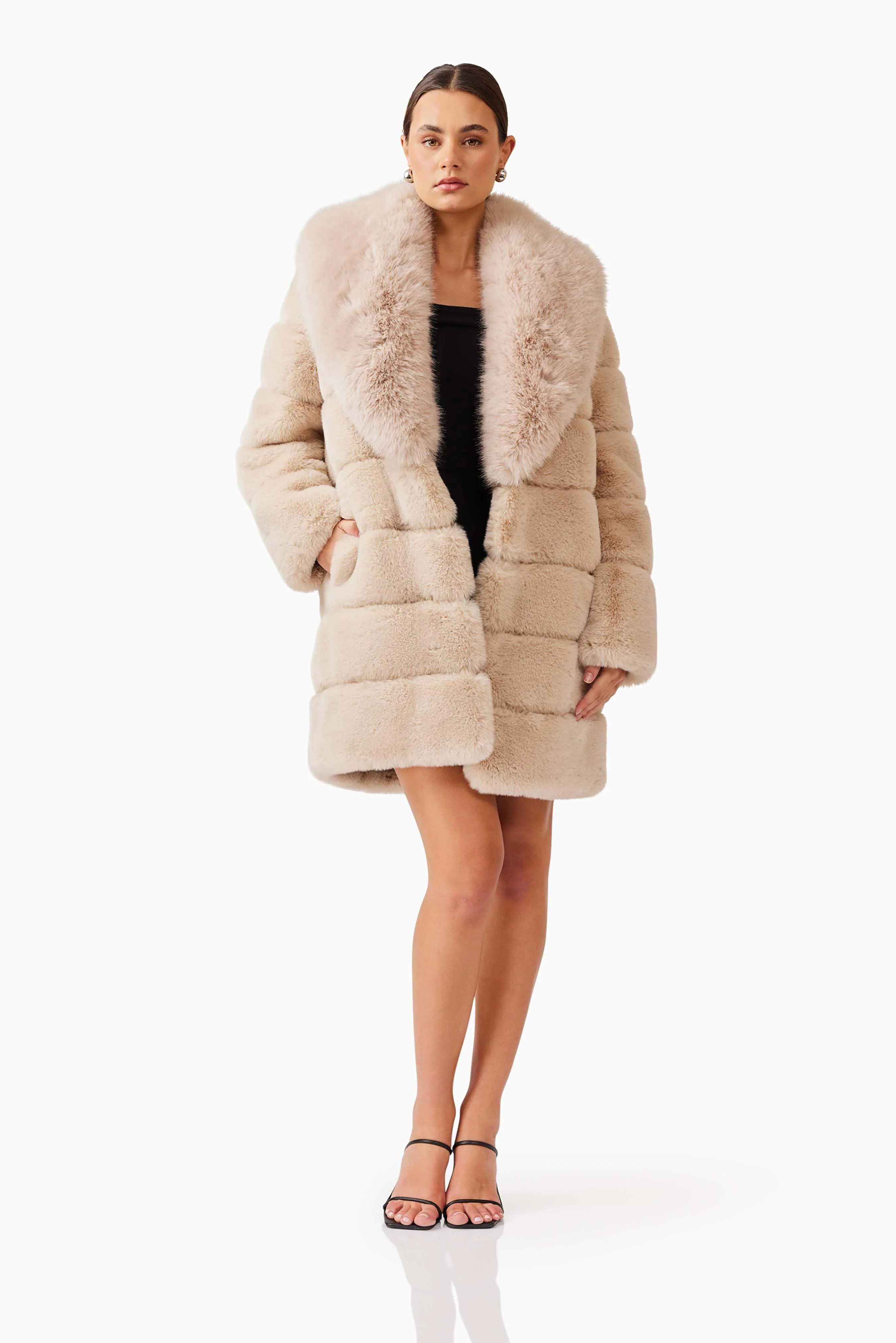 Keystone Faux Fur Coat in Beige - Image 6