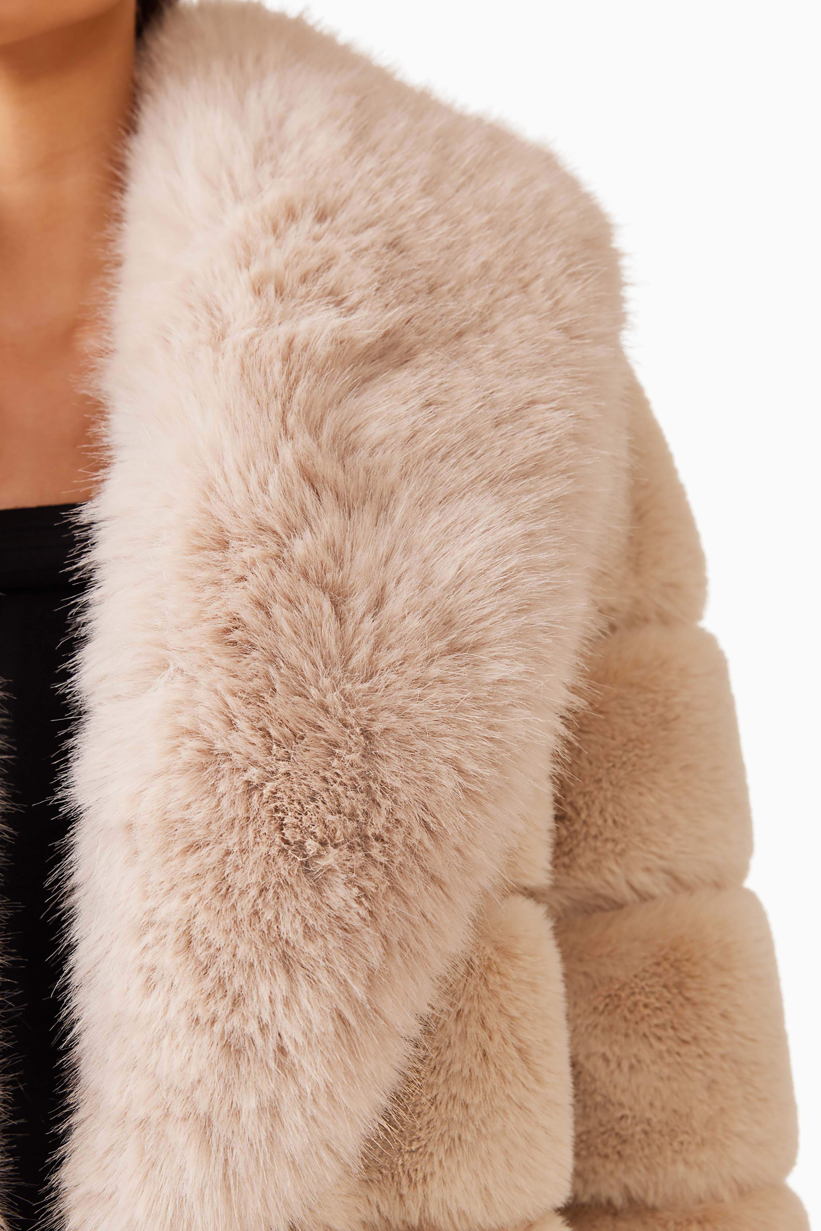 Keystone Faux Fur Coat in Beige - Image 9