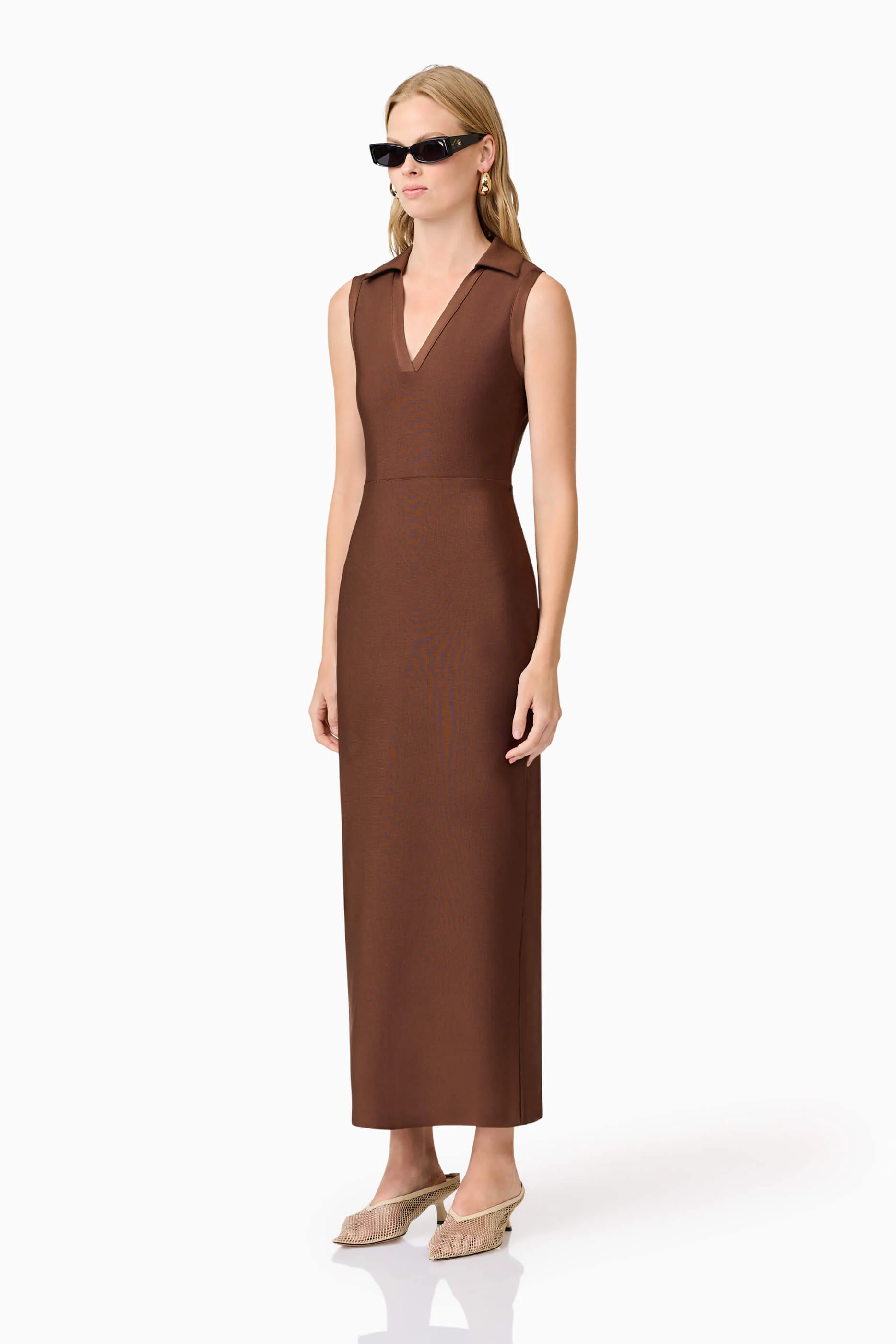 CURAAE Khloe Crepe Knit Midi Dress in Brown - Image 2