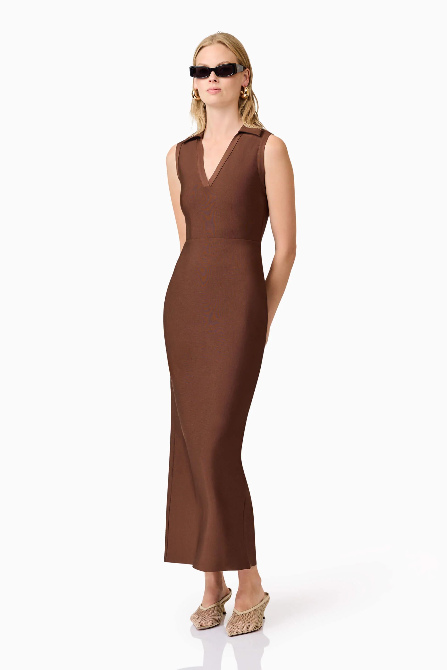 CURAAE Khloe Crepe Knit Midi Dress in Brown - Image 3
