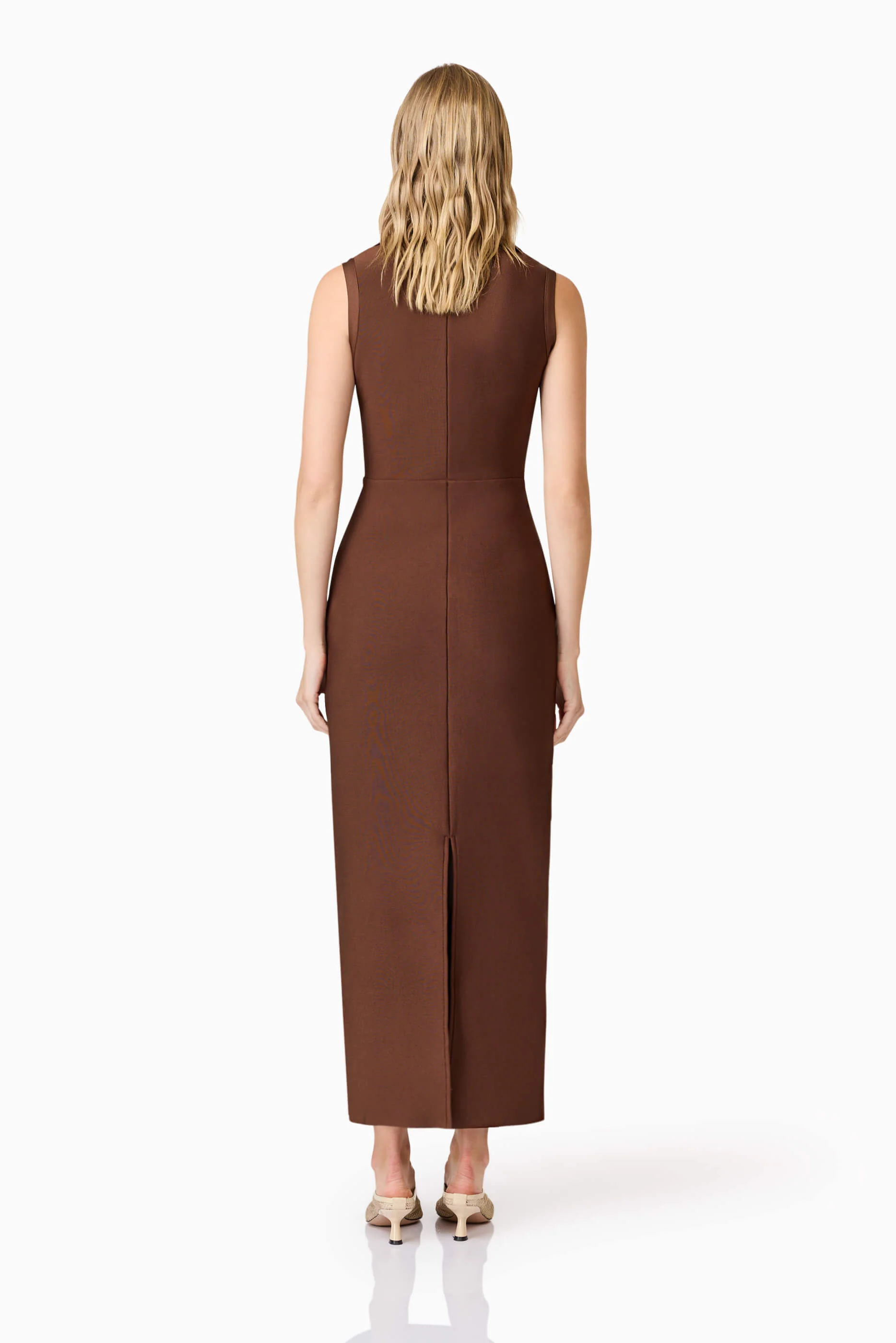 CURAAE Khloe Crepe Knit Midi Dress in Brown - Image 4