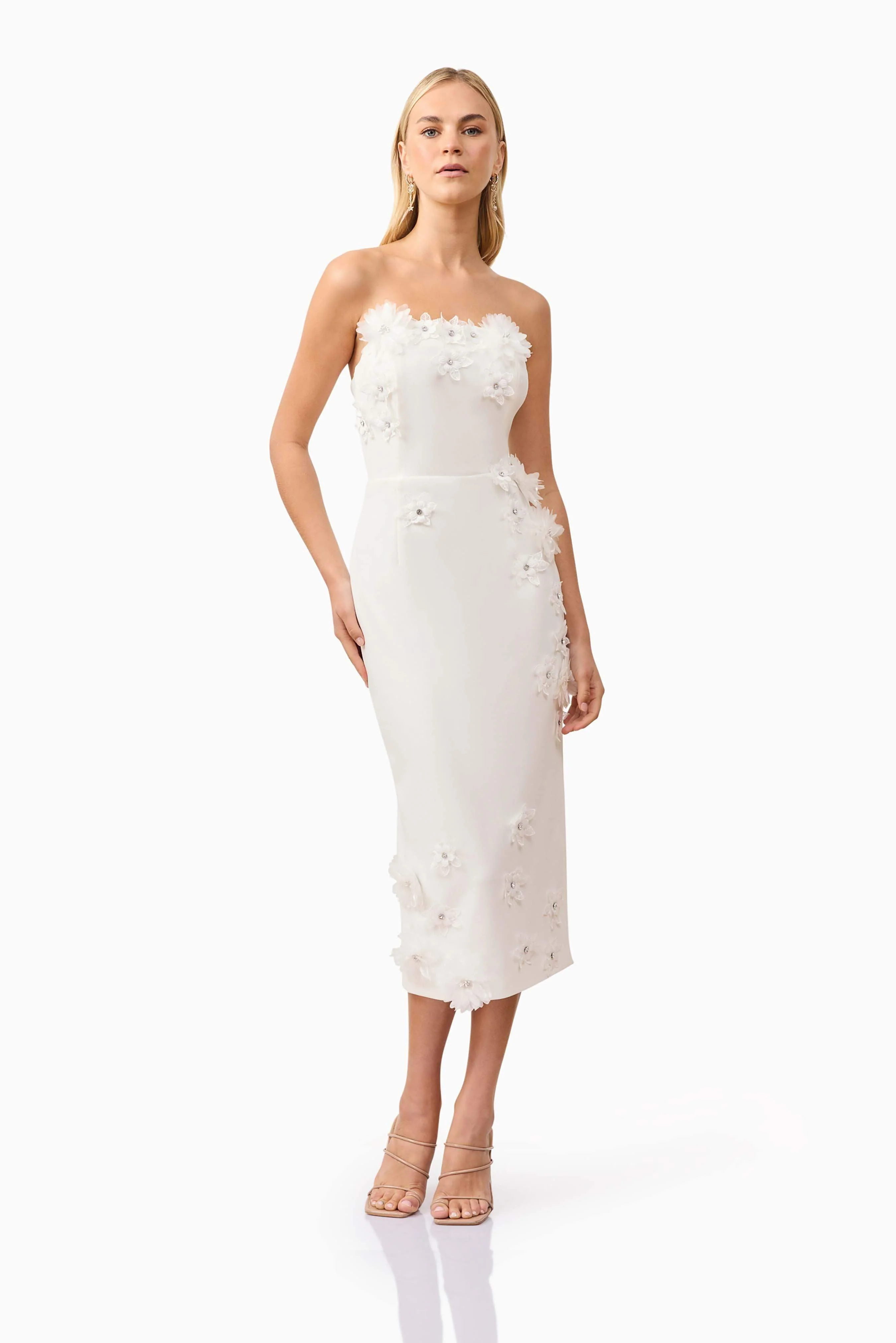 Kiara Strapless Midi Dress in White - Image 3