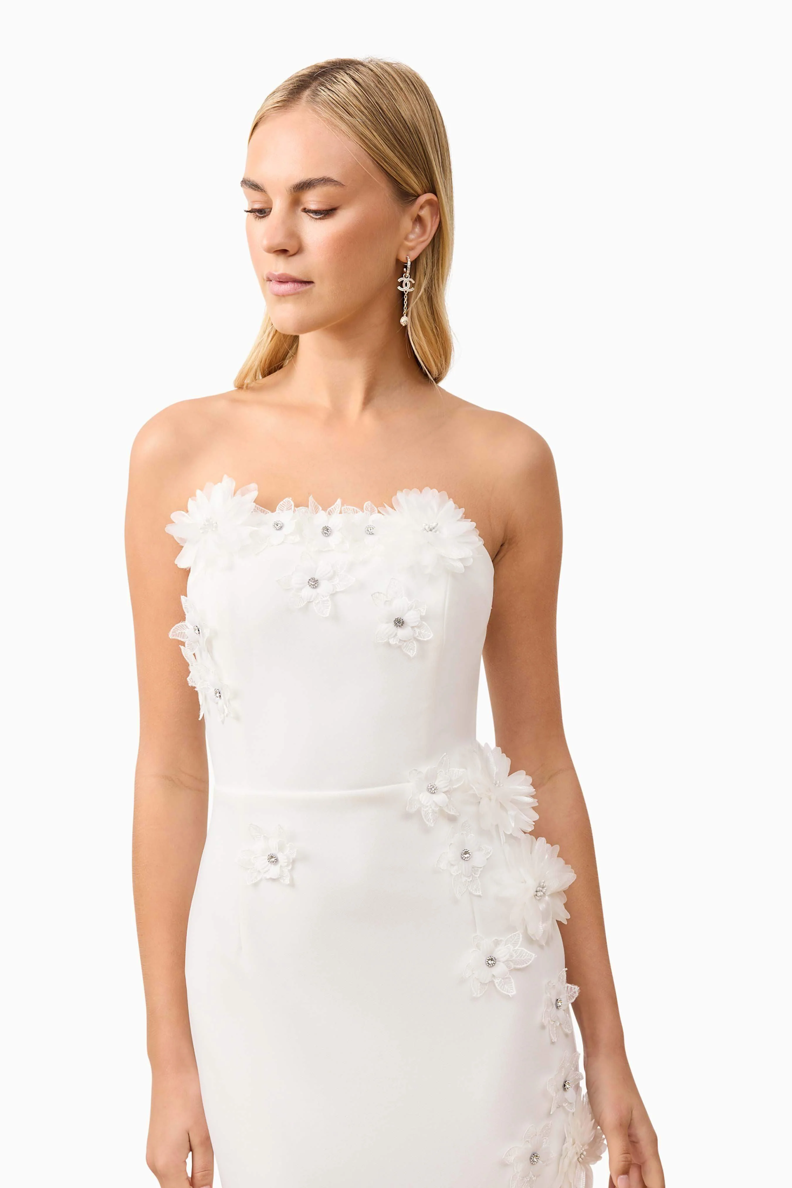 Kiara Strapless Midi Dress in White - Image 6