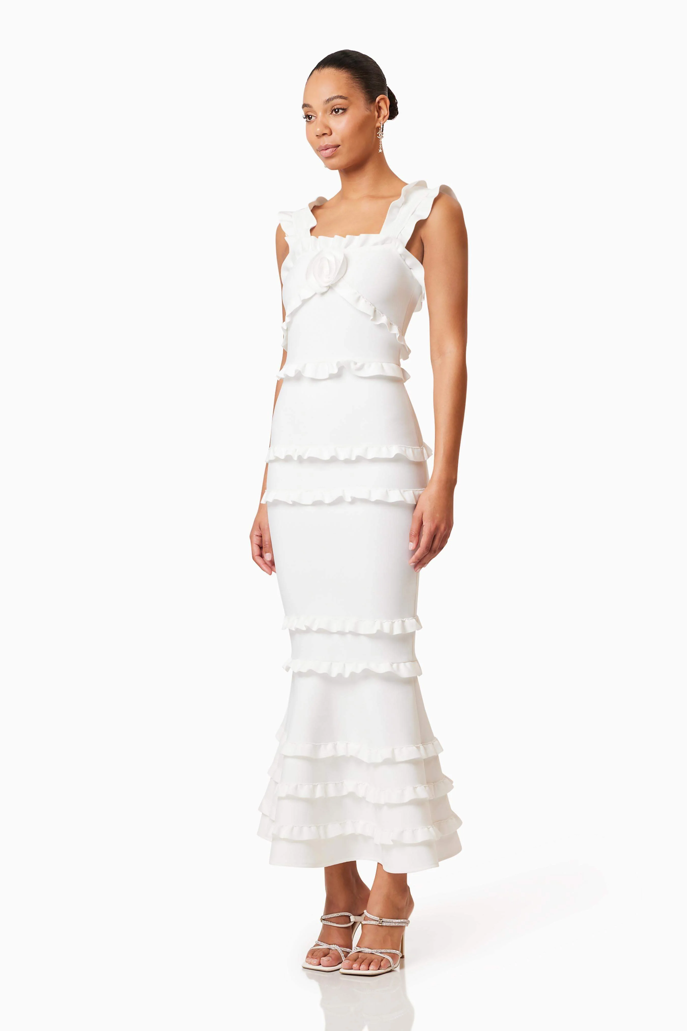 Kimberly Frill Maxi Dress in White - Image 3