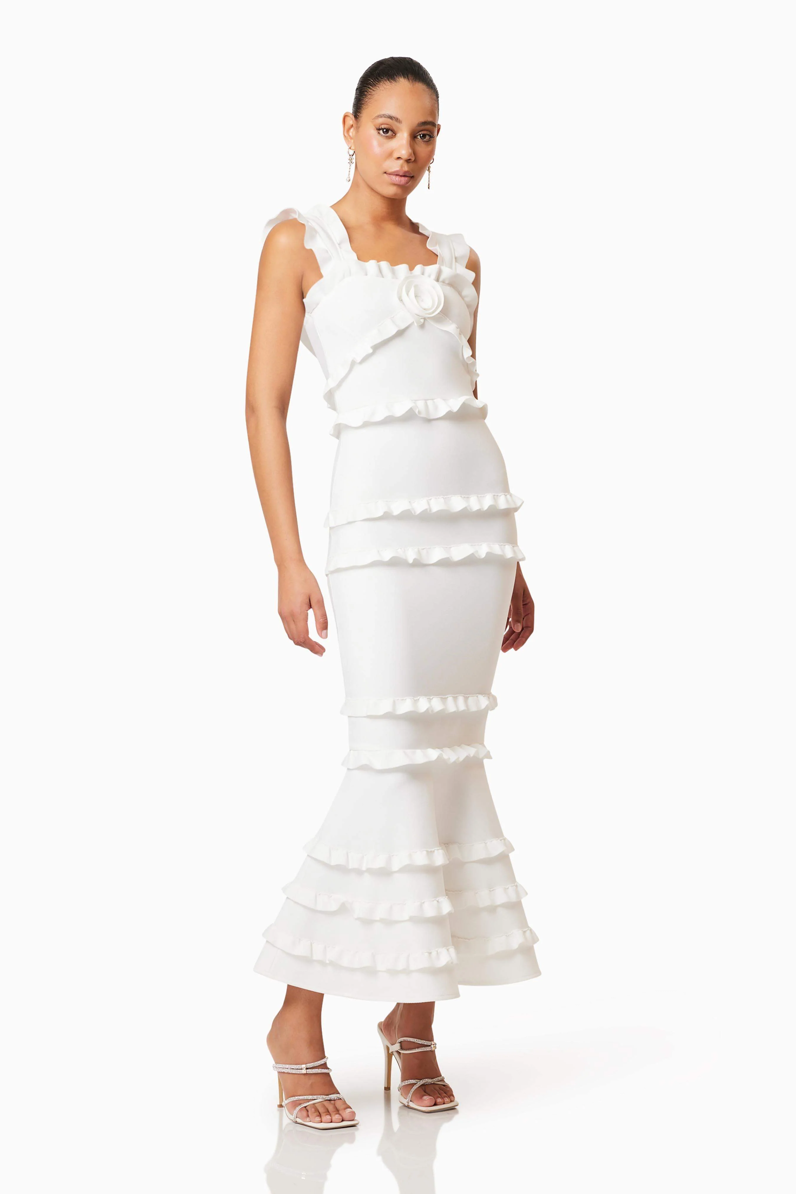 Kimberly Frill Maxi Dress in White - Image 4