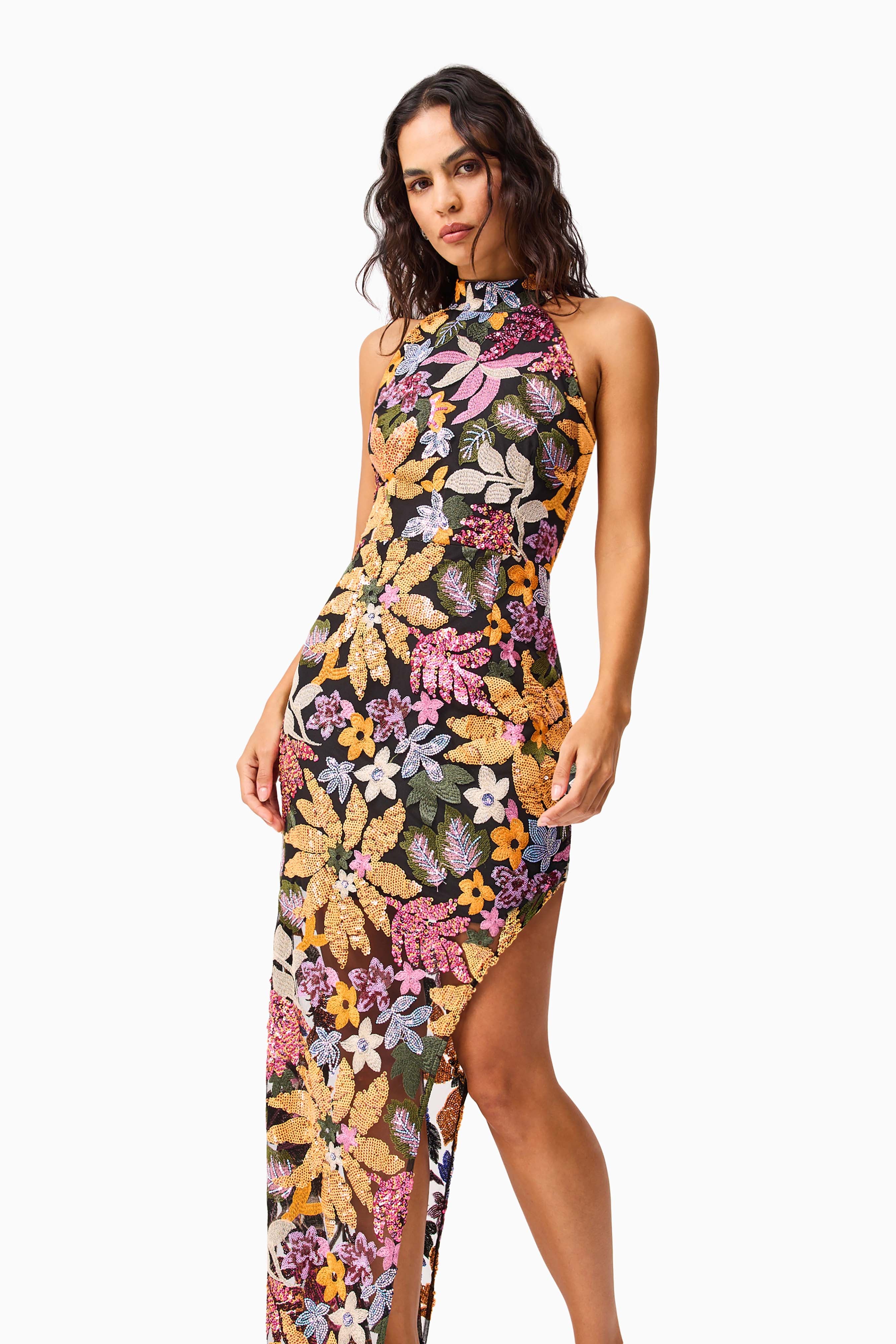 Kiran Halter Gown in Orange Floral - Image 2