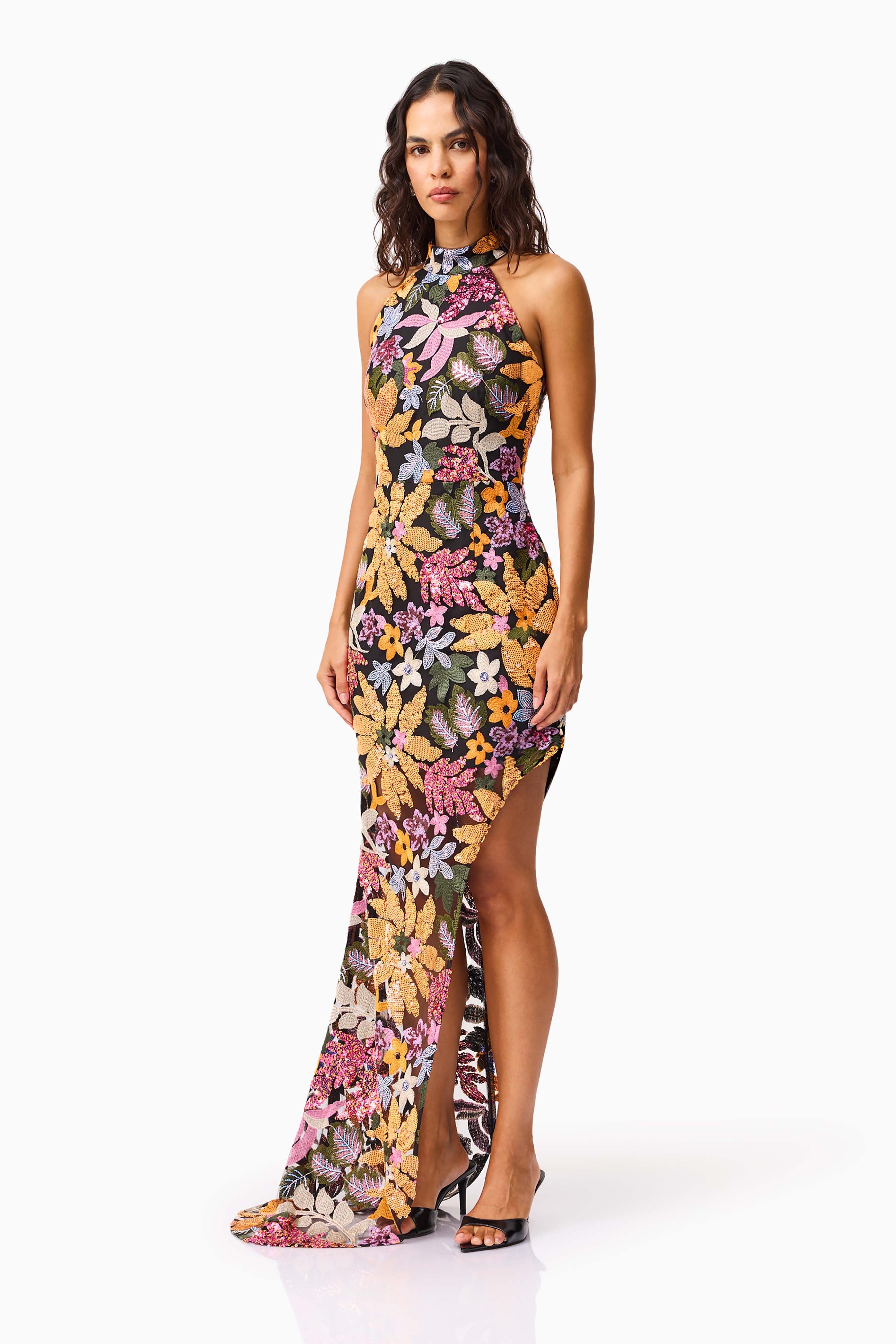 Kiran Halter Gown in Orange Floral - Image 3