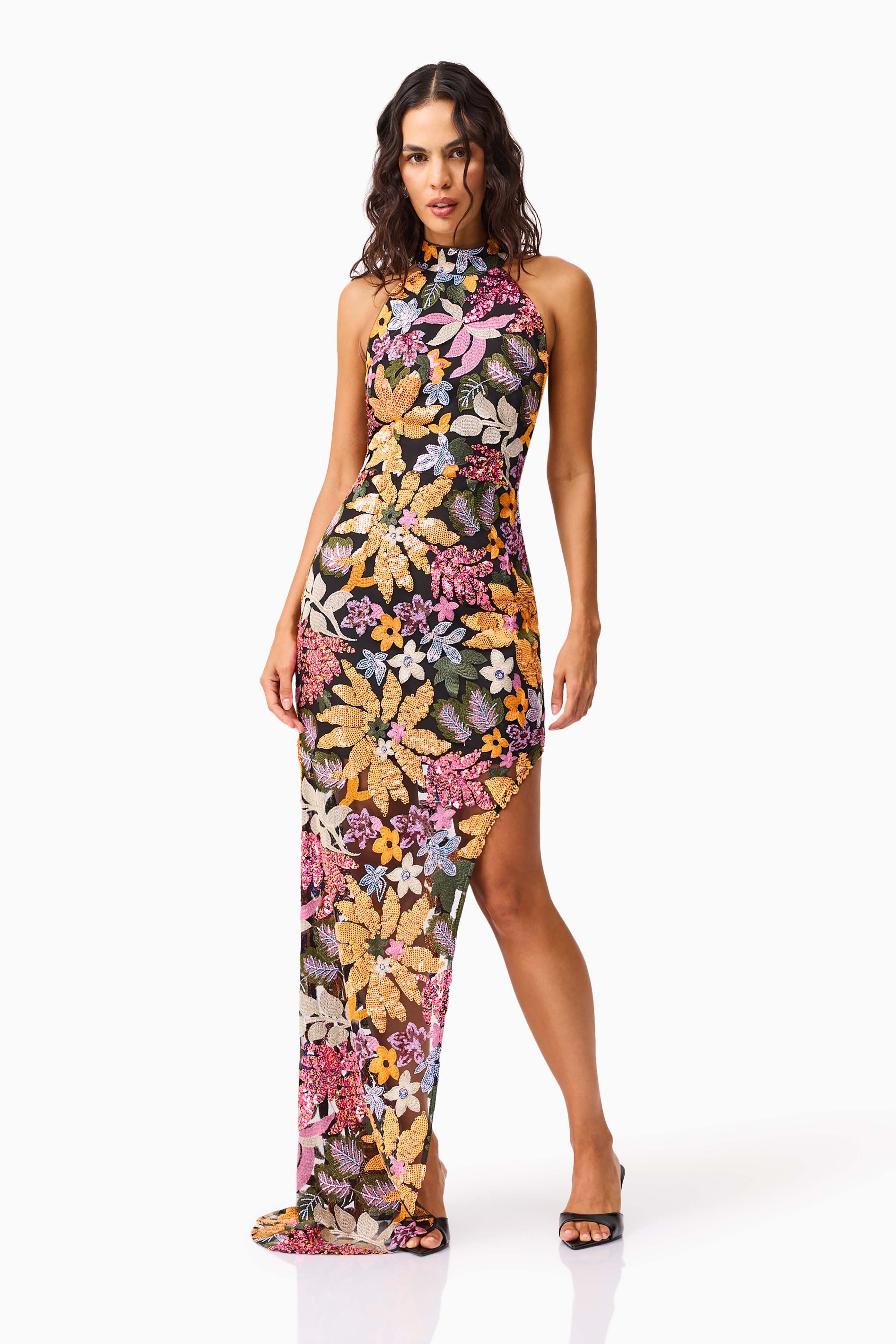 Kiran Halter Gown in Orange Floral - Image 4