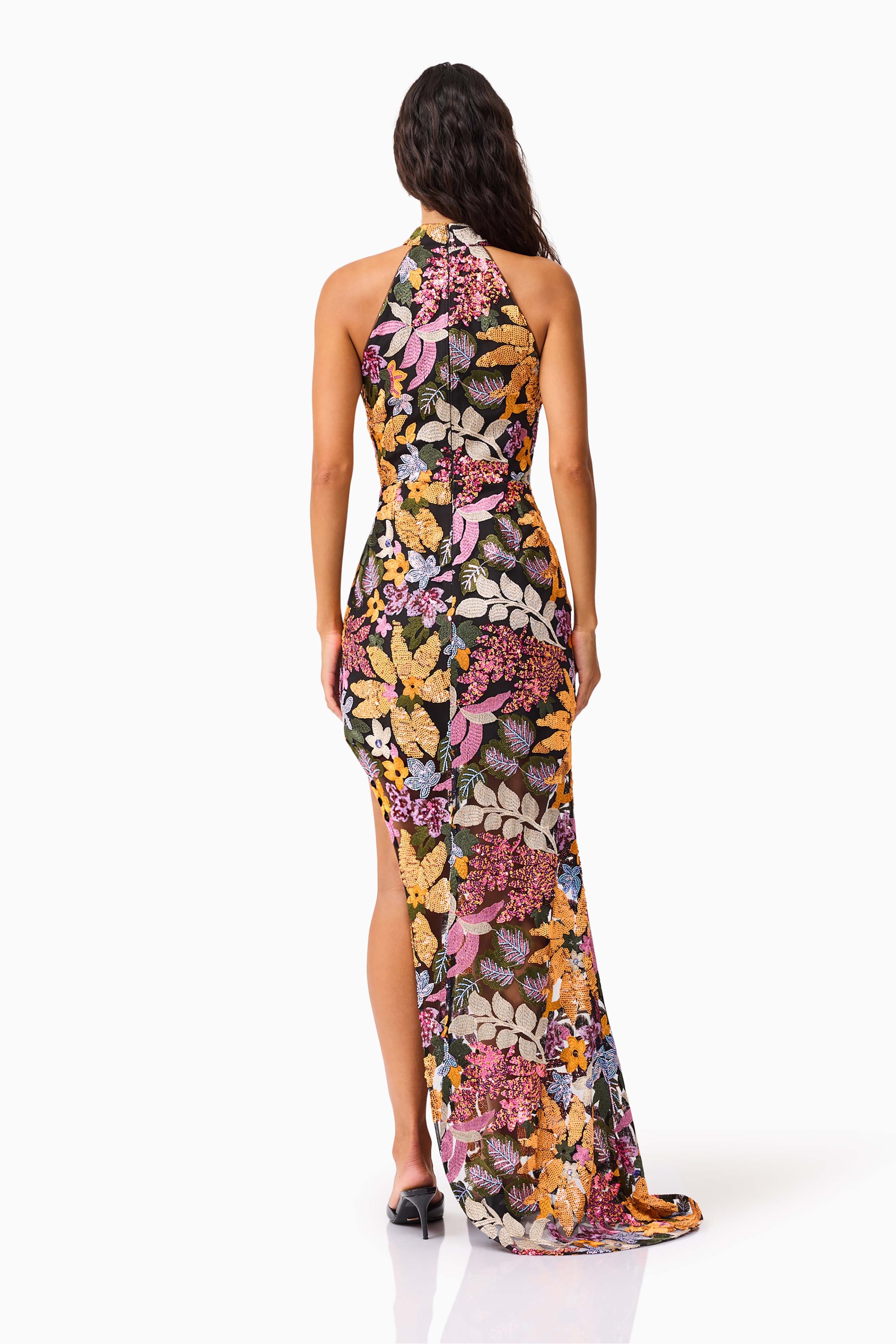Kiran Halter Gown in Orange Floral - Image 5