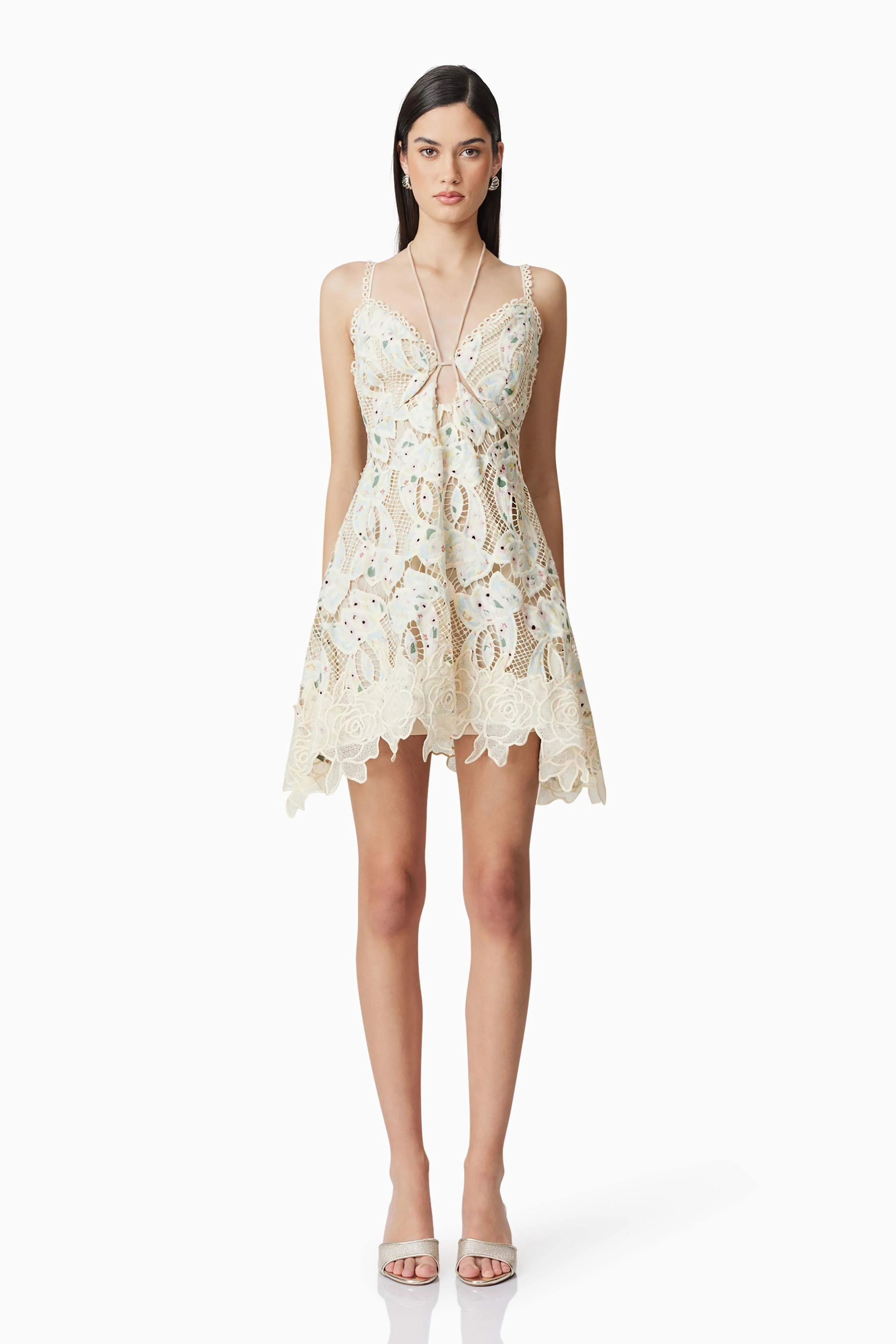 Kyla Floral Mini Halter Dress in White