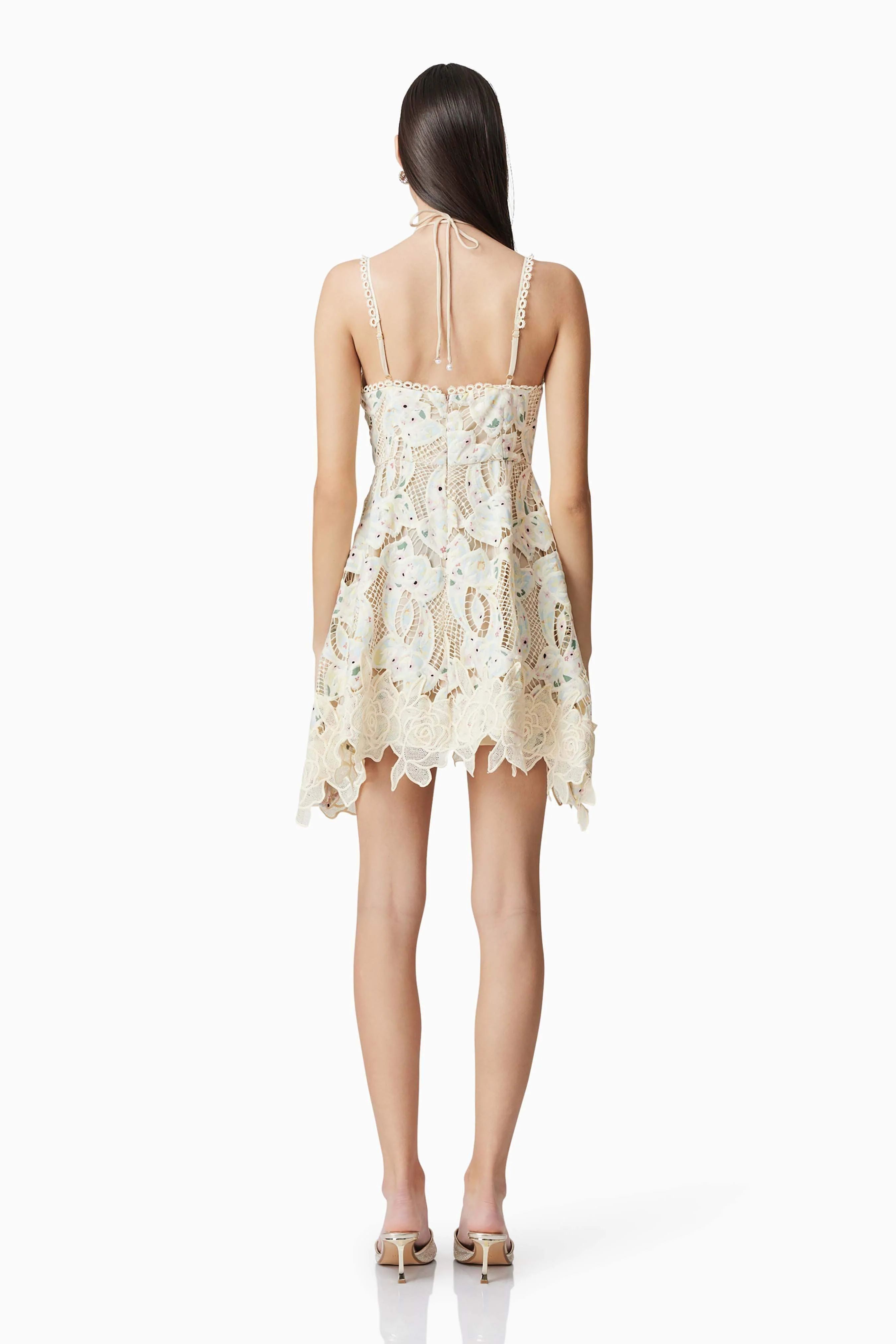 Kyla Floral Mini Halter Dress in White - Image 6