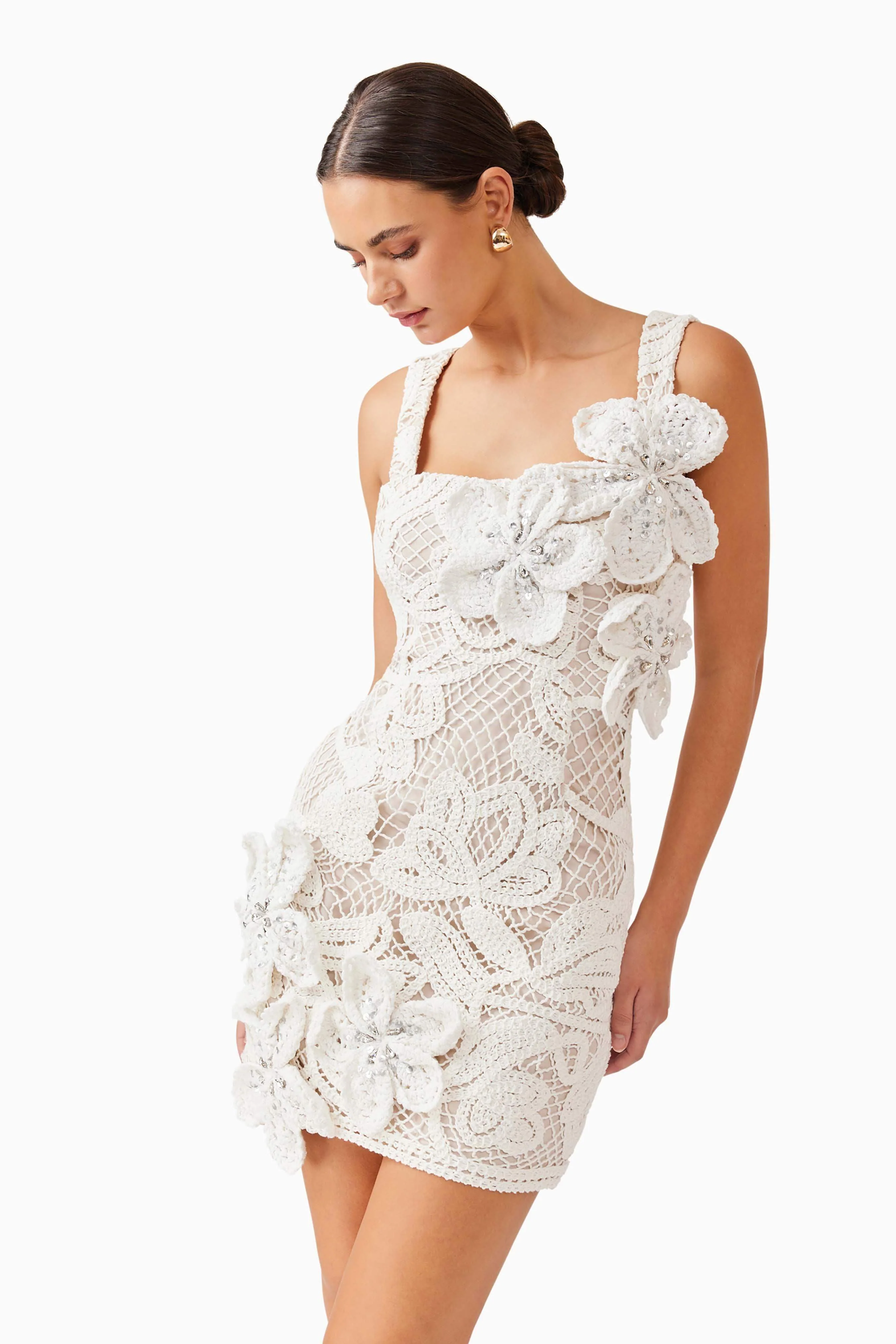 Kyra Crochet Mini Dress in White - Image 6