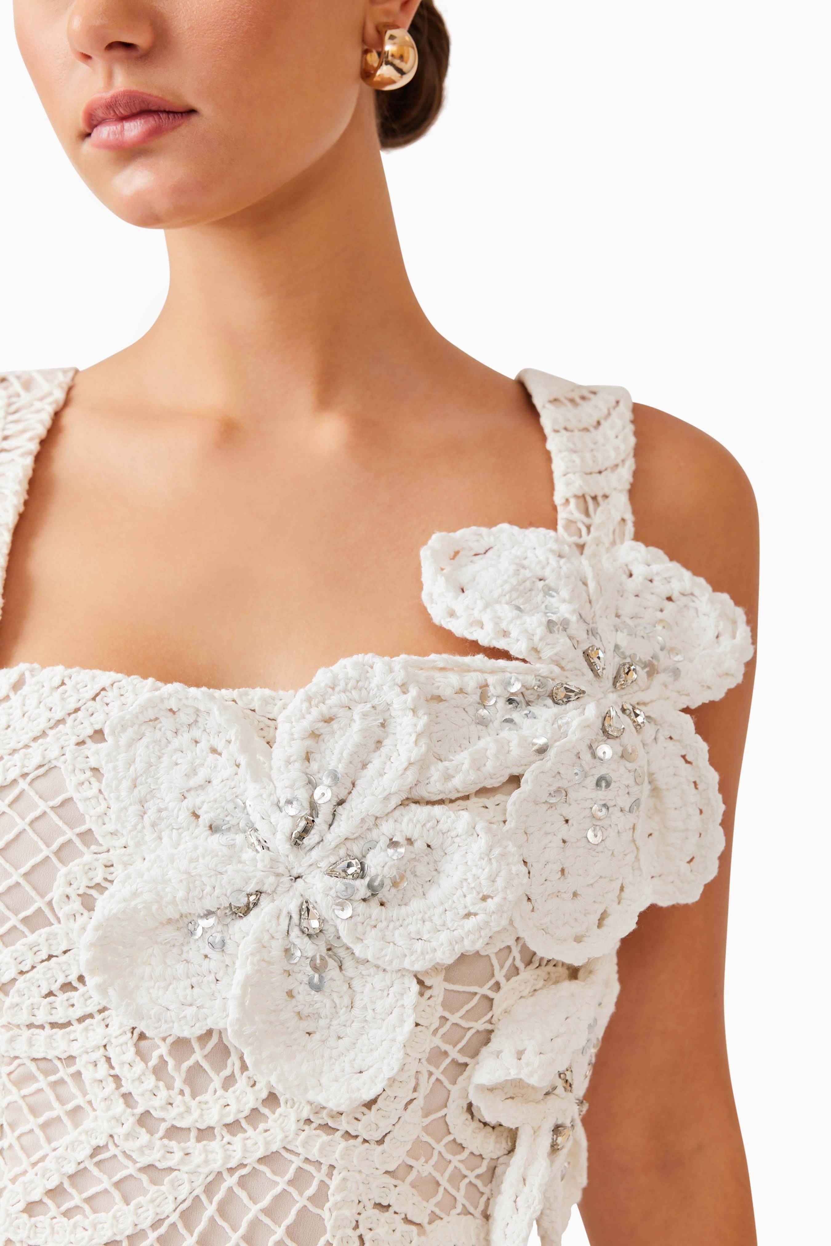Kyra Crochet Mini Dress in White - Image 7