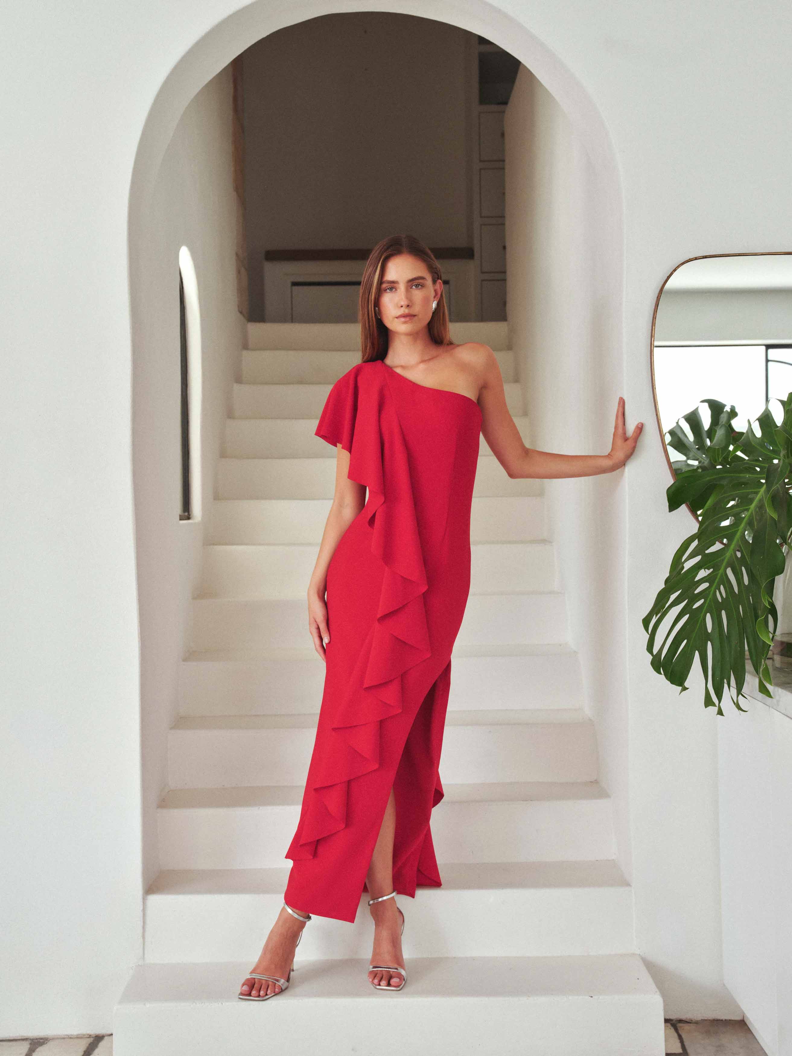 Lila Asymmetrical Gown in Red - Image 2