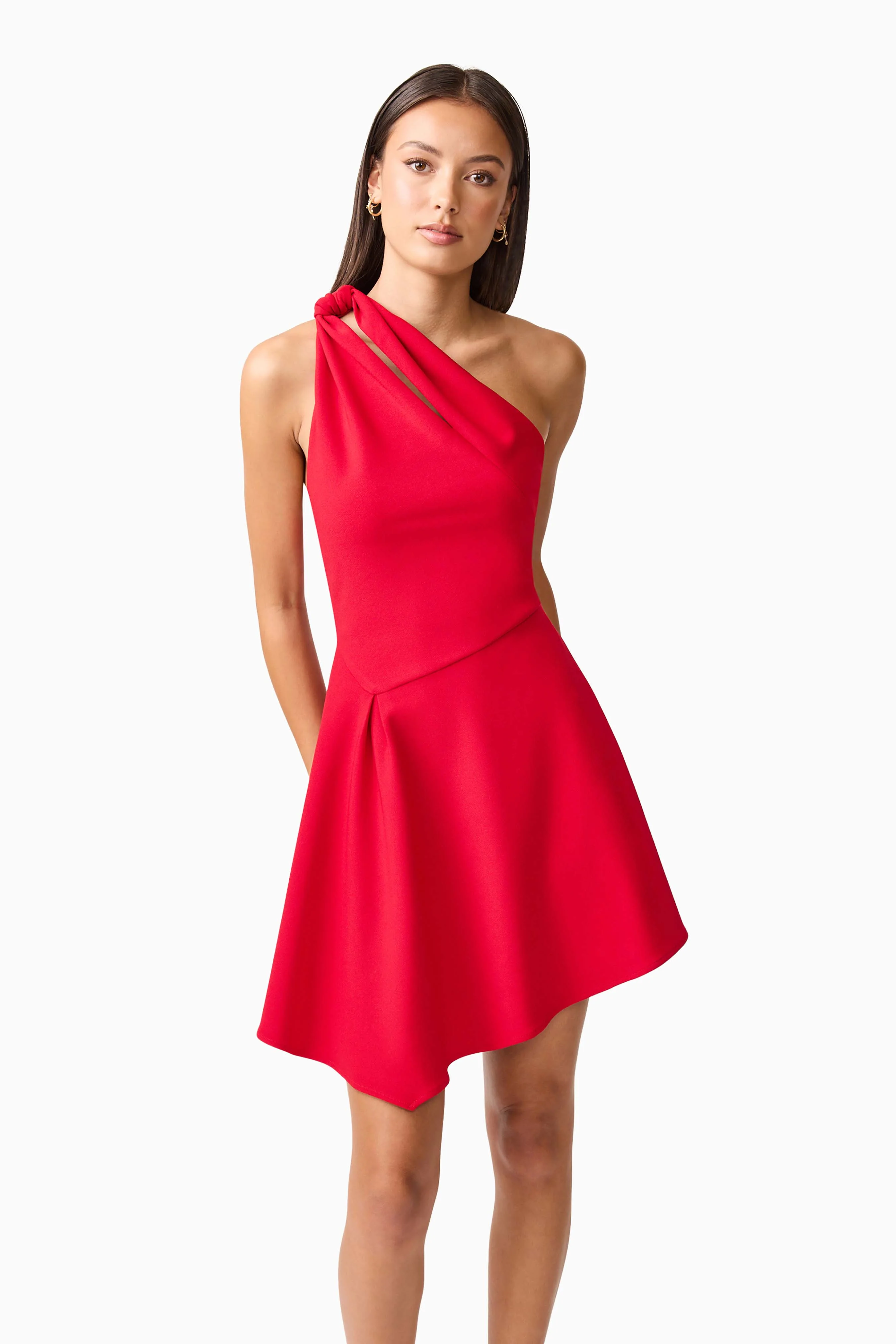 Lila Asymmetrical Mini Dress in Red - Image 2