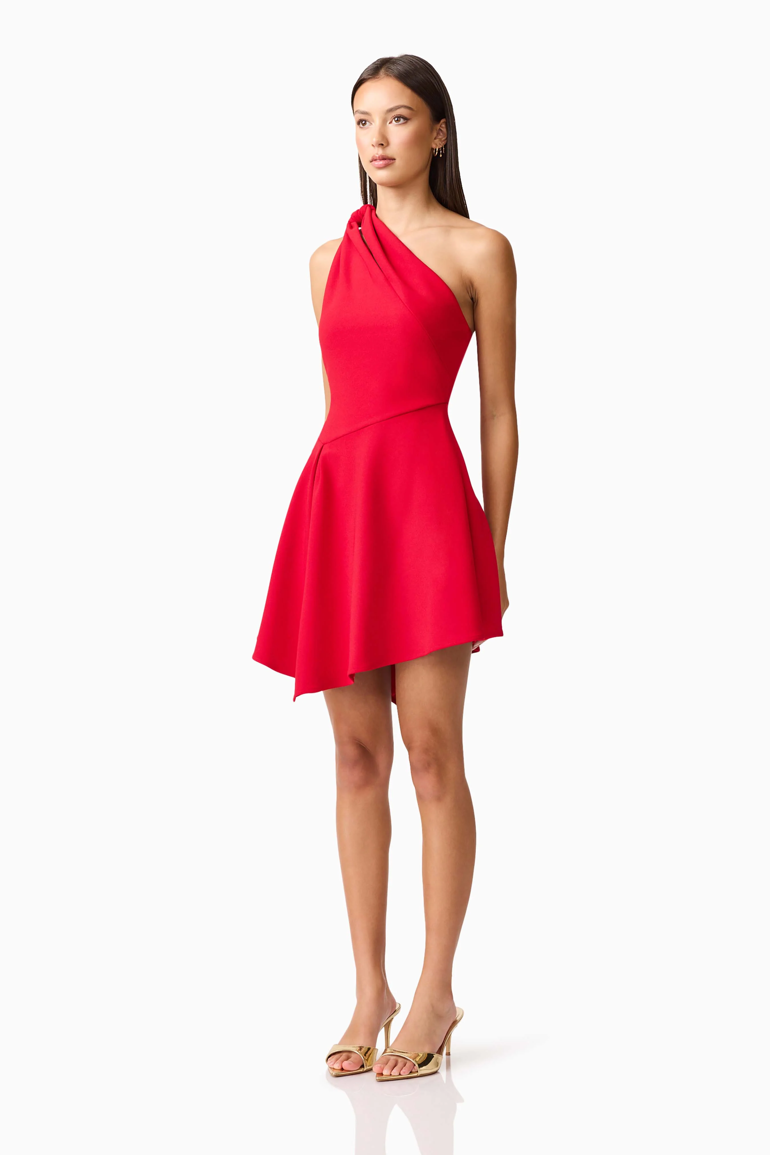 Lila Asymmetrical Mini Dress in Red - Image 3