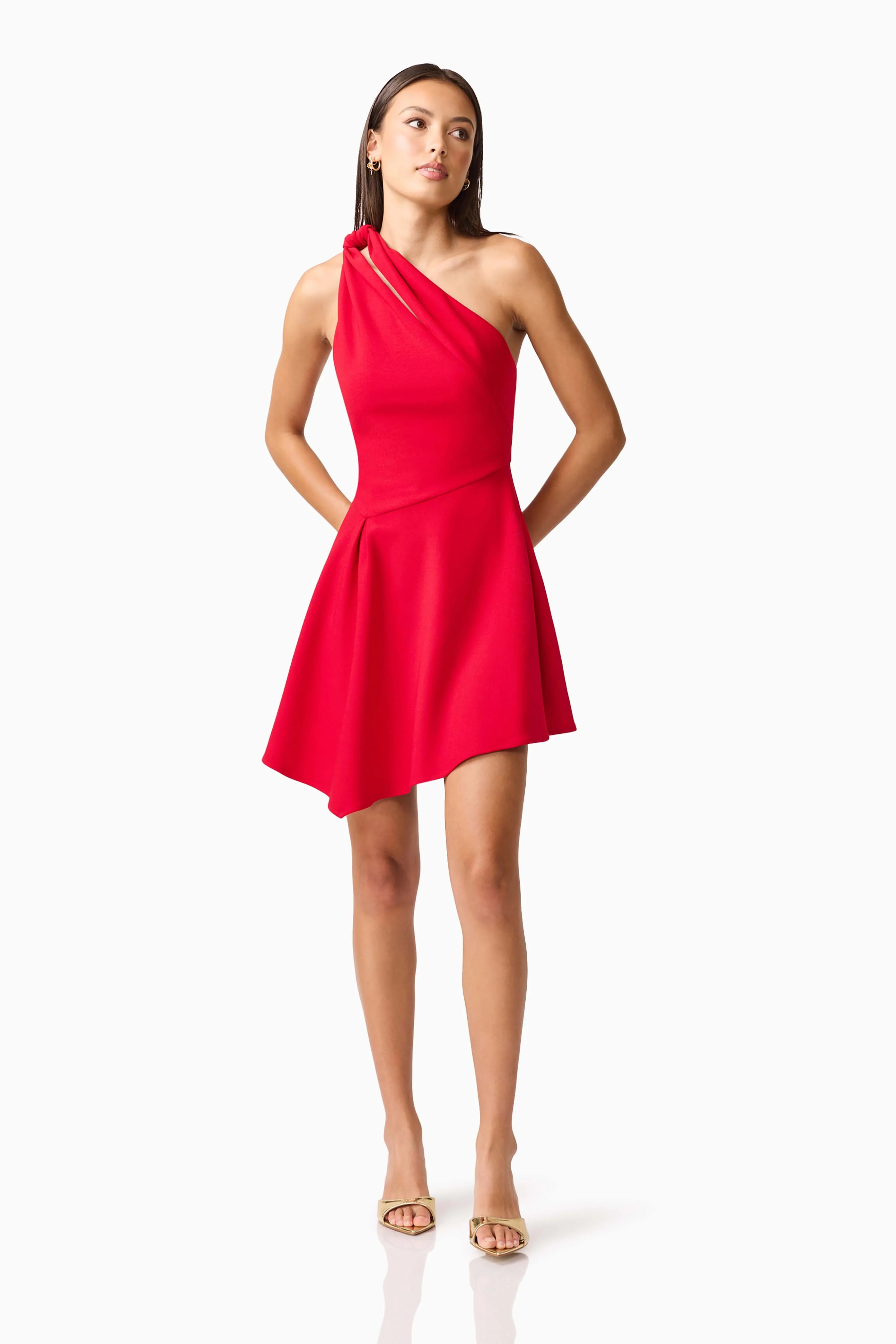 Lila Asymmetrical Mini Dress in Red - Image 4