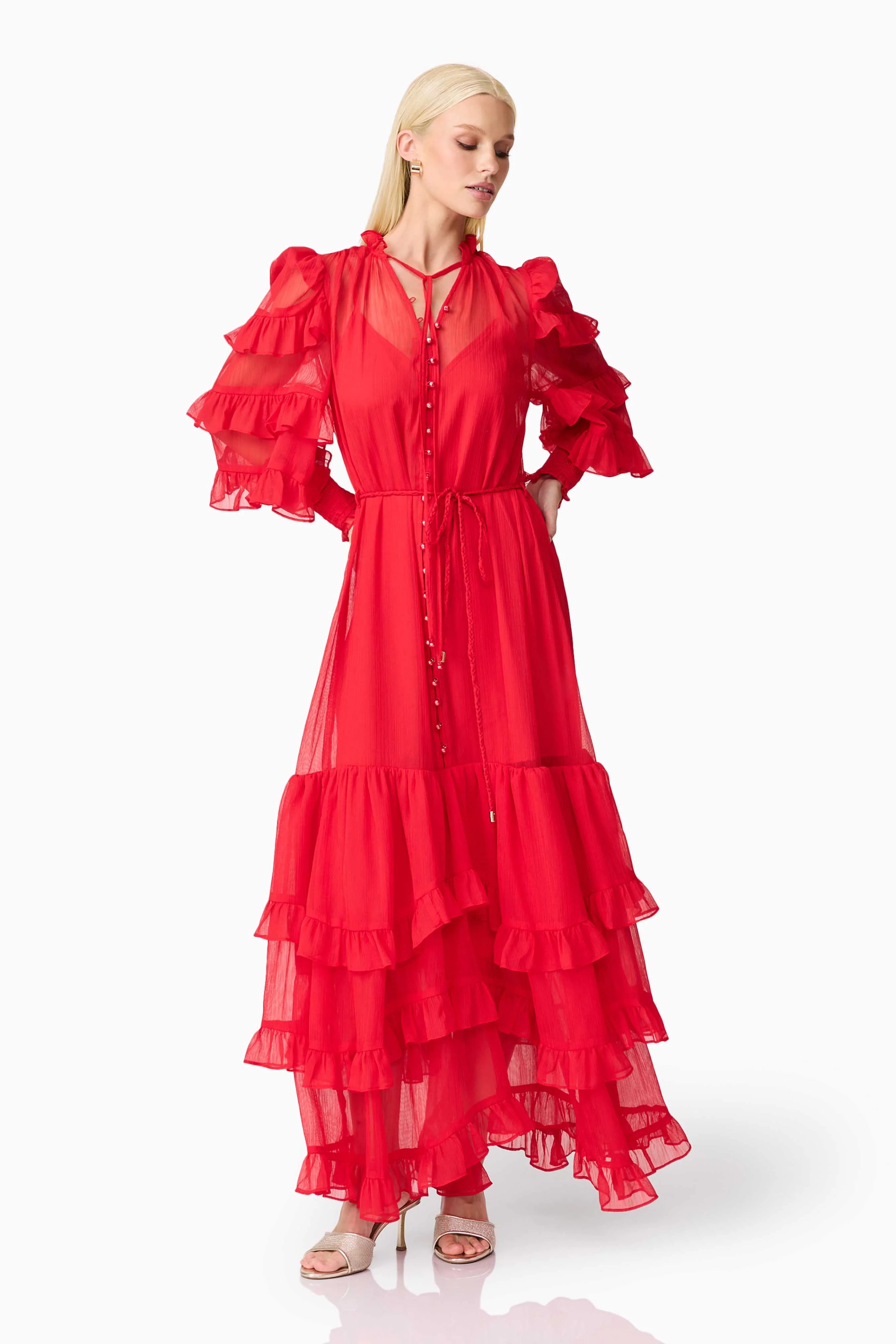Lilja Long Sleeve Maxi Dress in Red - Image 4
