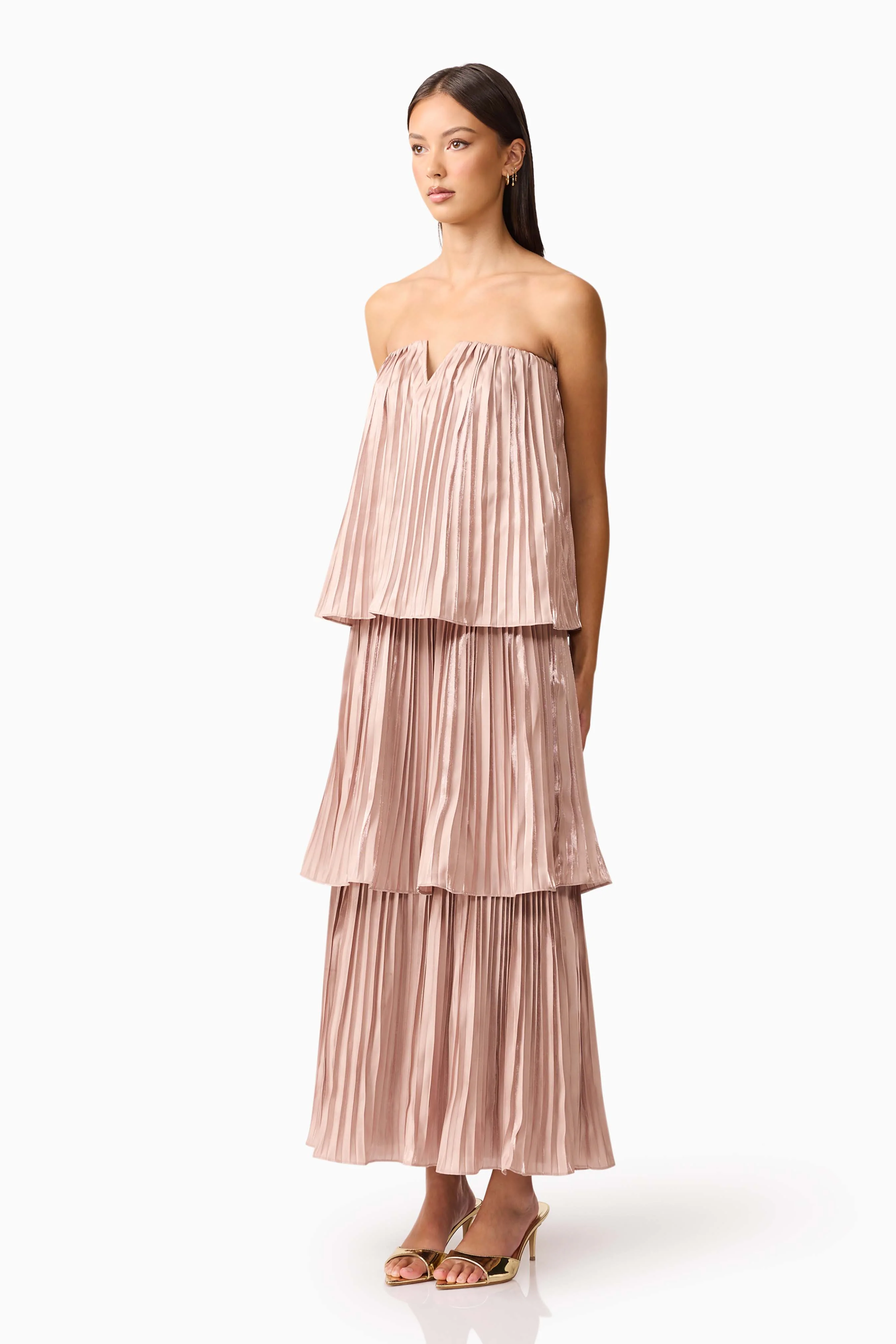 Lison Tiered Strapless Gown in Pink - Image 4